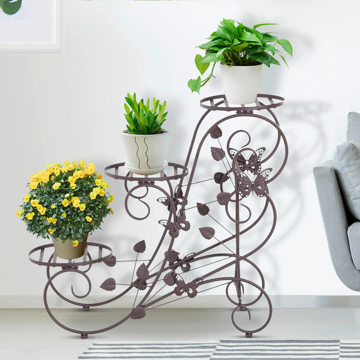 Outsunny Blumenständer bronze Metall B/H/L: ca. 28x66x75 cm Dreistufiges_Blumenständer - bronze (75,00/28,00/66,00cm) - Outsunny