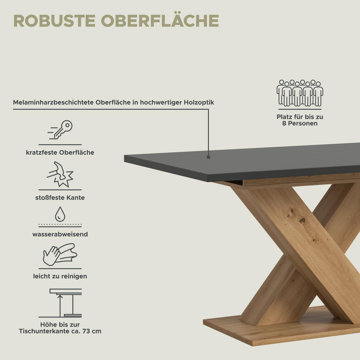 Esstisch MOTION grau Artisan Nachbildung B/H/T: ca. 150x76x90 cm MOTION - grau (150,00/76,00/90,00cm) - xonox.home