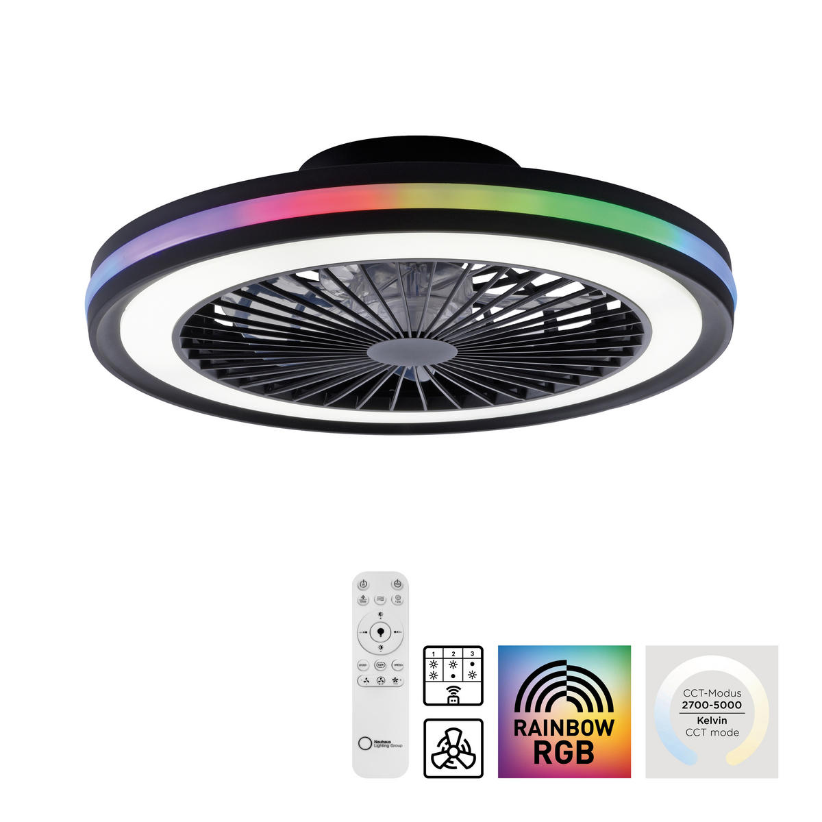 Just Light LED-Deckenventilator schwarz B/H/L: ca. 45,5x14x45,5 cm max. 36 W LED-Deckenventilator_Brandon - schwarz (45,50/45,50/14,00cm) - Just Light