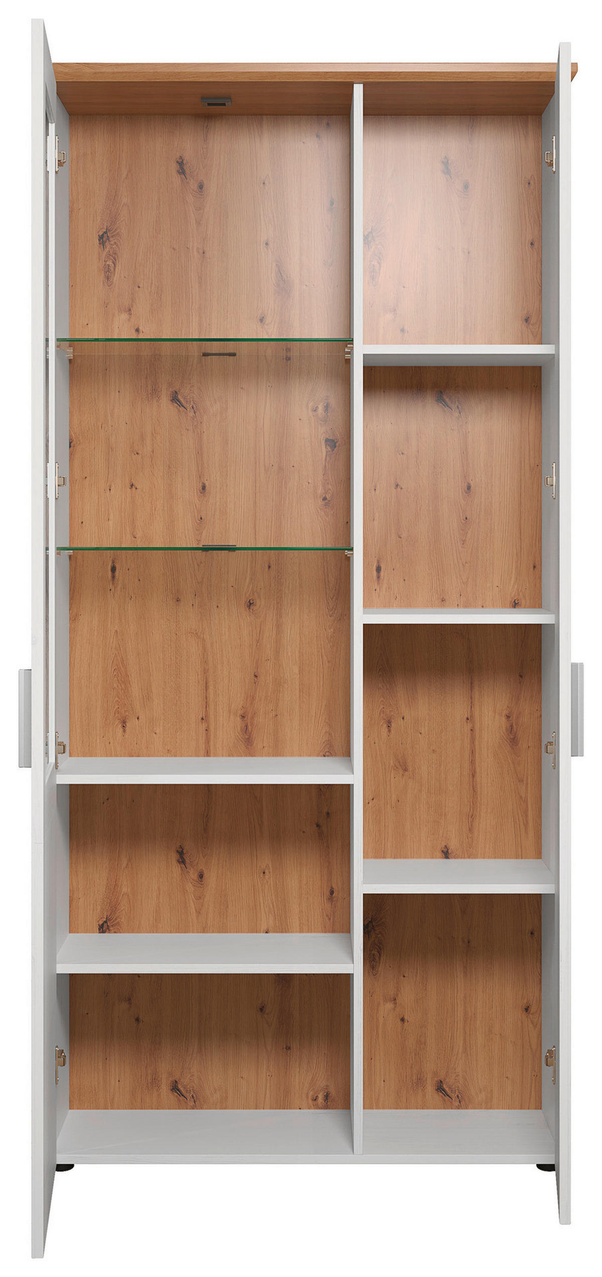 Standvitrine Shade weiß Pinie Nachbildung Eiche Artisan Nachbildung B/H/T: ca. 95x194x38 cm Shade - Eiche/weiß (95,00/194,00/38,00cm)