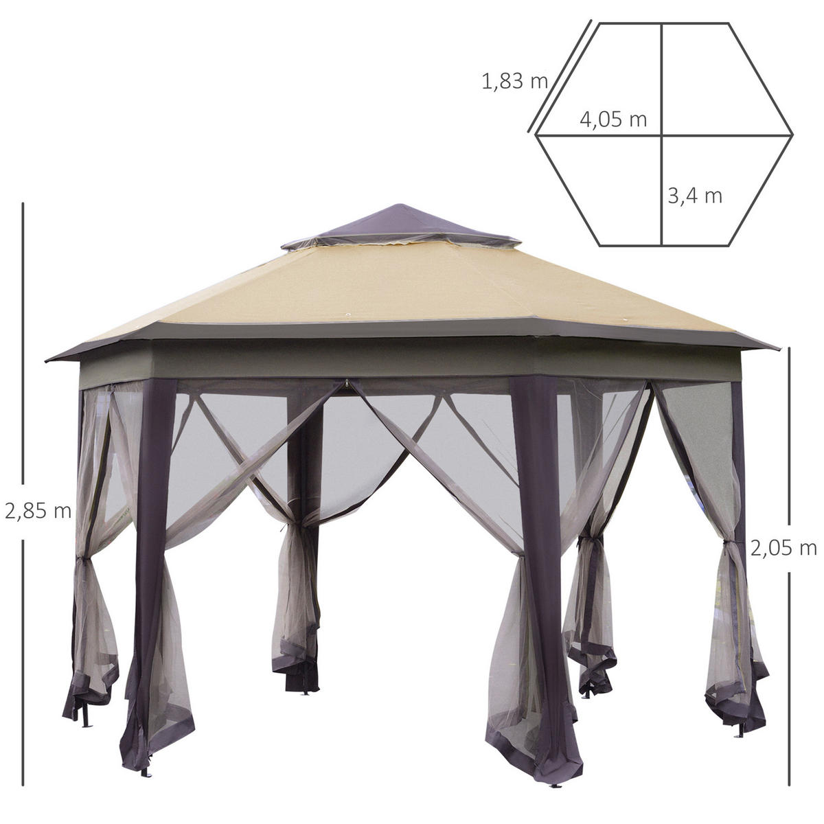 Outsunny Faltpavillon kaffee Mesh B/H/L: ca. 340x285x405 cm Faltpavillon - beige/braun (405,00/340,00/285,00cm) - Outsunny