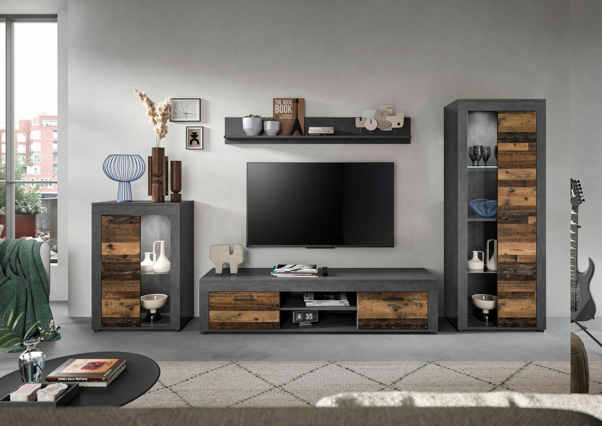 Wohnwand Jam Matera Nachbildung Old Wood Nachbildung B/H/T: ca. 169x310x35 cm Jam - (169,00/310,00/35,00cm) - xonox.home