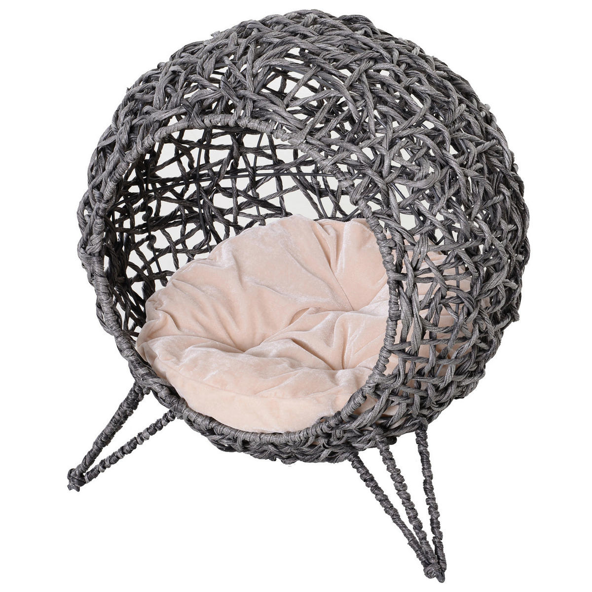 PawHut Katzenkorb Silbergrau Rattan B/H/L: ca. 52x58x52 cm Katzenkorb - Silbergrau (52,00/52,00/58,00cm) - PawHut