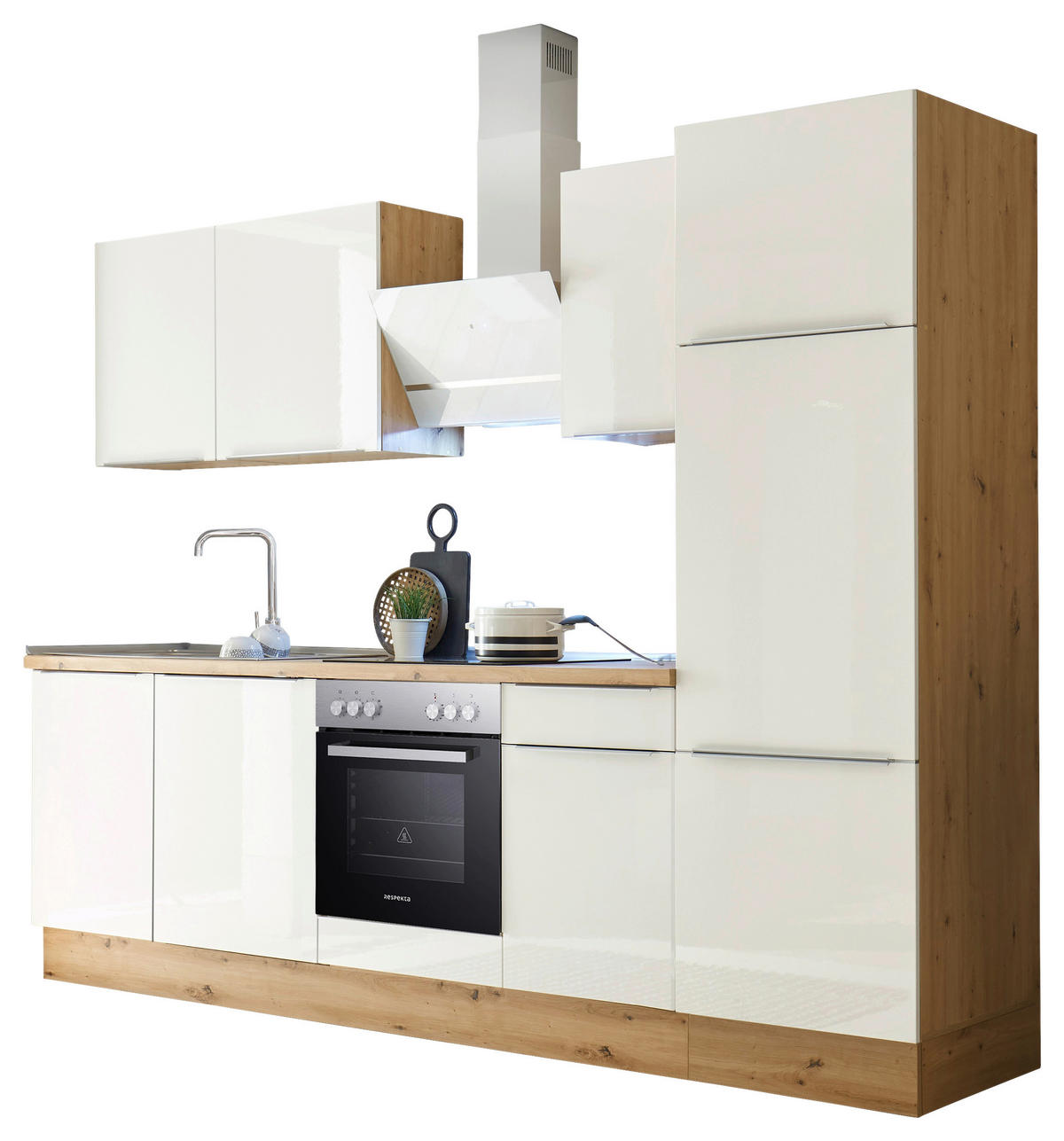 Respekta Küchenblock Marleen weiß Hochglanz B/H/T: ca. 280x211x60 cm Marleen - Eiche/weiß (280,00/211,00/60,00cm) - Respekta