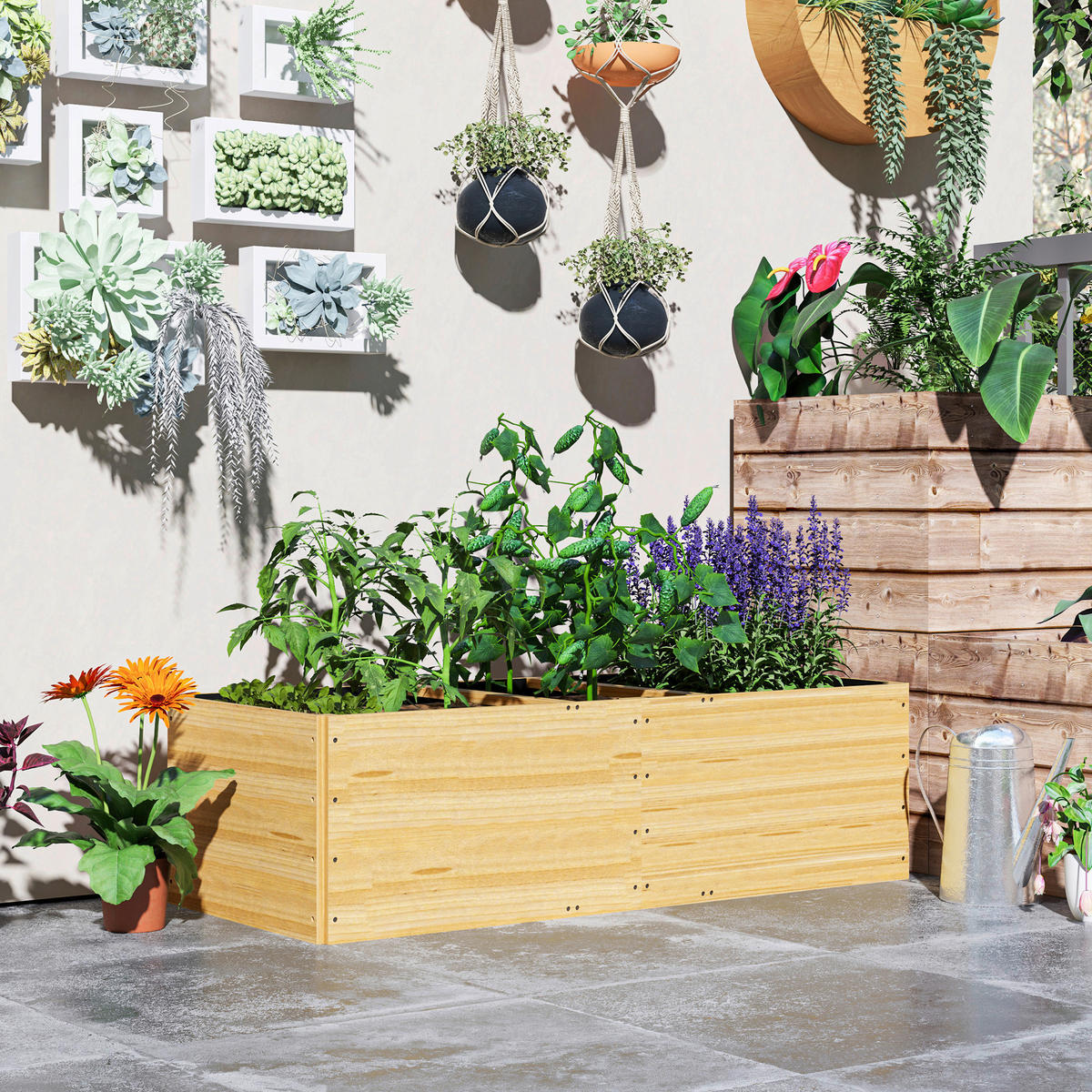 Outsunny Hochbeet natur Holz B/H/L: ca. 60x40x140 cm Hochbeet - natur (140,00/60,00/40,00cm) - Outsunny