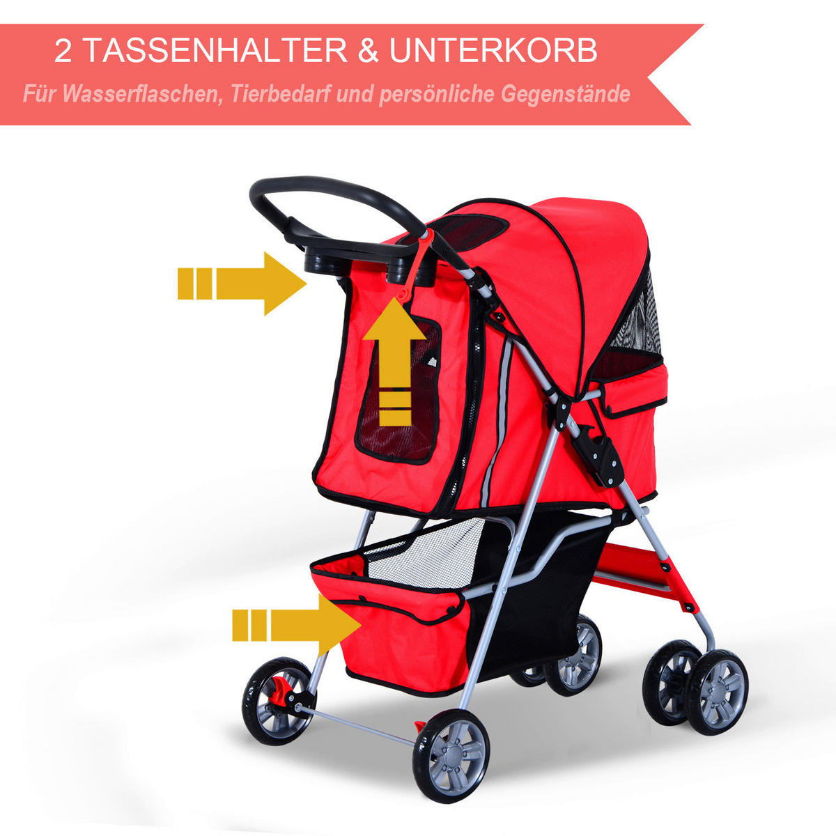 PawHut Hunde-Zubehör rot Polyester B/H/L: ca. 45x75x97 cm Hundewagen - rot (97,00/45,00/75,00cm) - PawHut