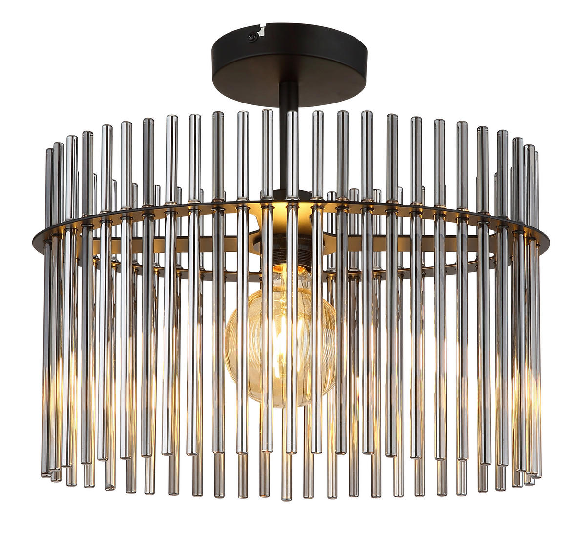 GLOBO Deckenleuchte Rauch mattschwarz Glas Metall B/H/T/L: ca. 22x34x40x40 cm E27 1 Brennstellen Gorley - mattschwarz/Rauch (40,00/22,00/34,00cm) - GLOBO