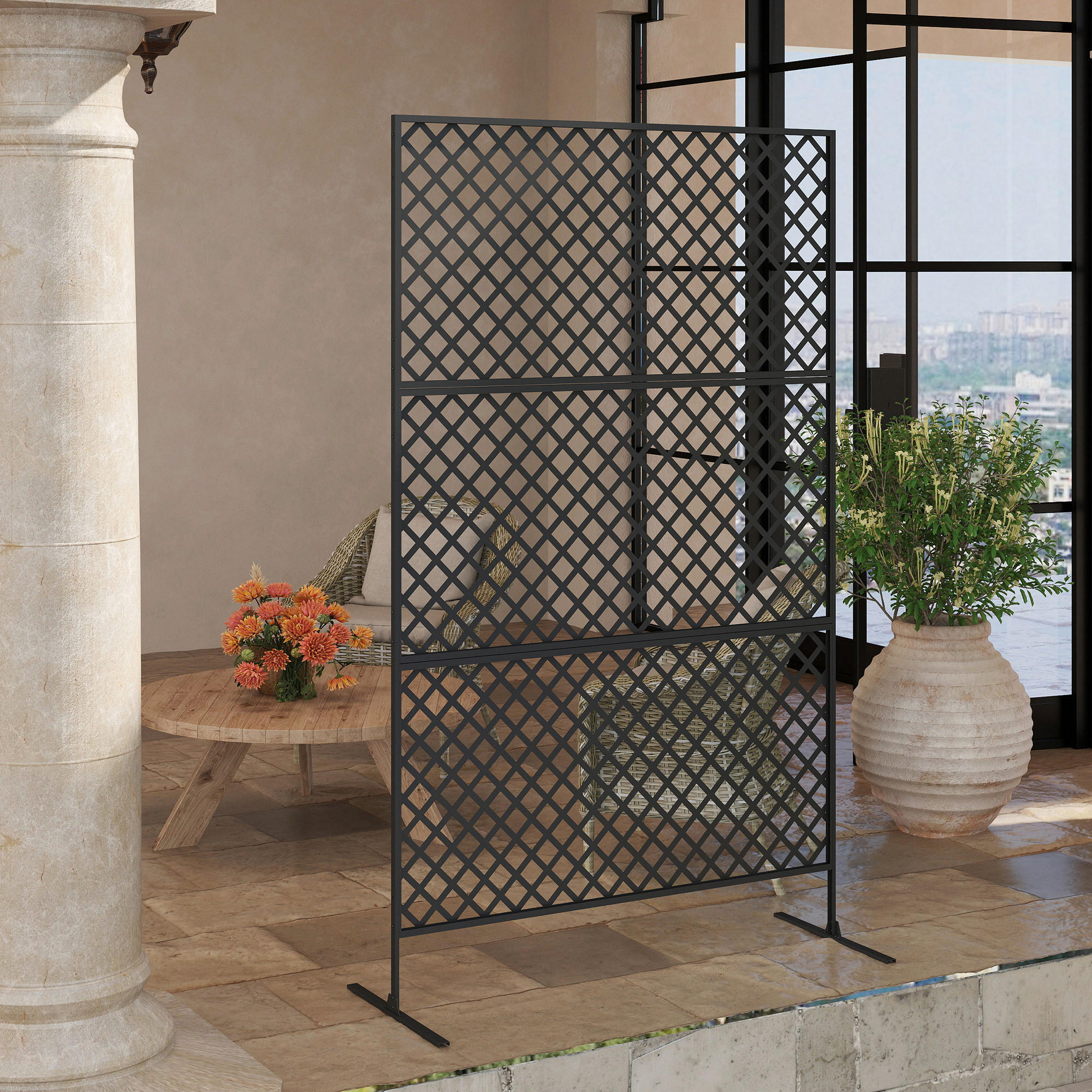 Outsunny Raumteiler schwarz Stahl B/H/L: ca. 45x198x122 cm Raumteiler - schwarz (122,00/45,00/198,00cm) - Outsunny