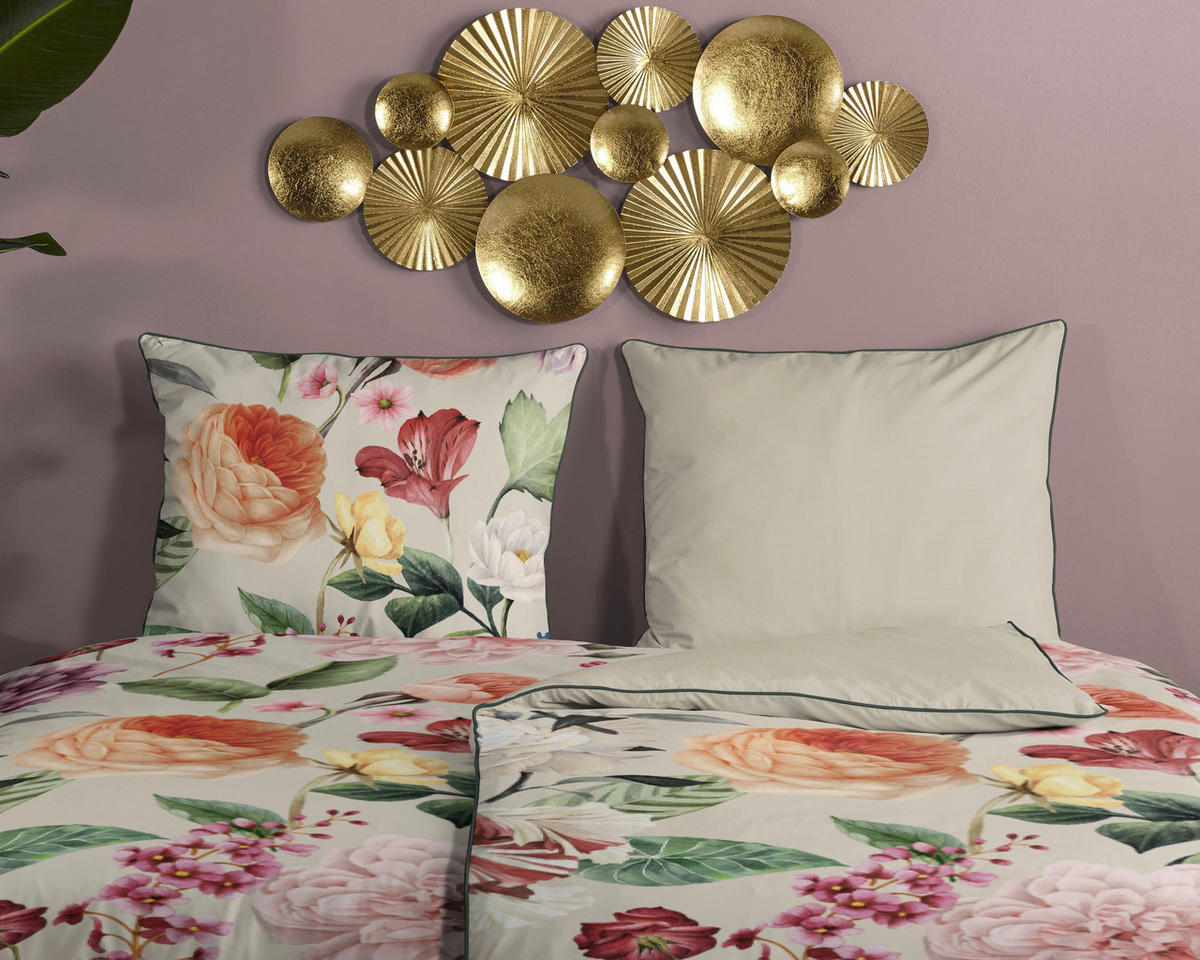 Baumwoll Bettwäsche Fiori Satin Fiori - sand (155,00/220,00cm) - Descanso