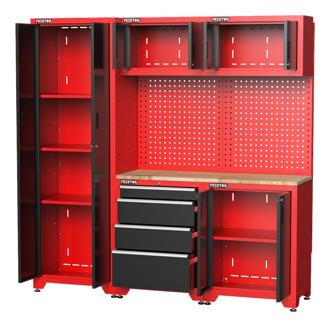 Werkstatteinrichtung Juno 2 rot B/H/T: ca. 198x198x46 cm Juno 2 - rot/schwarz (198,00/198,00/46,00cm) - Feistos