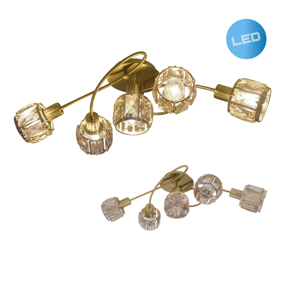 Näve Leuchten Deckenleuchte 1281058 gold Metall Glas B/H/T: ca. 36x21x61 cm E14 5 Brennstellen Josefa - gold (36,00/21,00/61,00cm) - Näve Leuchten