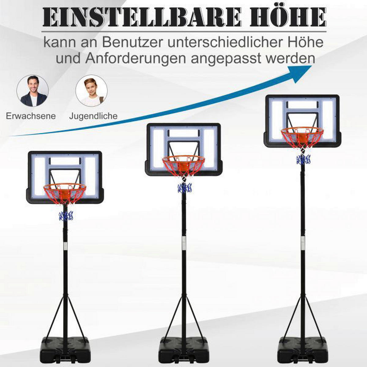 HOMCOM Basketballkorb schwarz H/L: ca. 350x86 cm Basketballkorb - schwarz (86,00cm) - HOMCOM