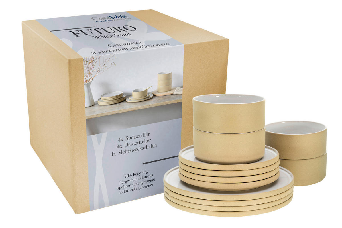 CreaTable Tafelservice Futuro weiß Steinzeug 12 tlg. Futuro - weiß - CreaTable