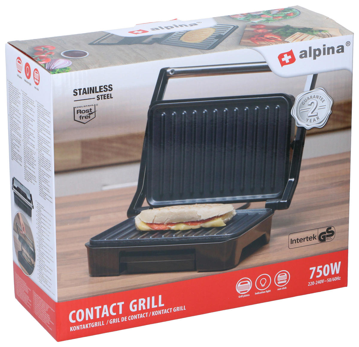 alpina Kontaktgrill silber Aluminium B/H/L: ca. 24x9,5x27,5 cm Kontaktgrill - silber (27,50/24,00/9,50cm) - alpina