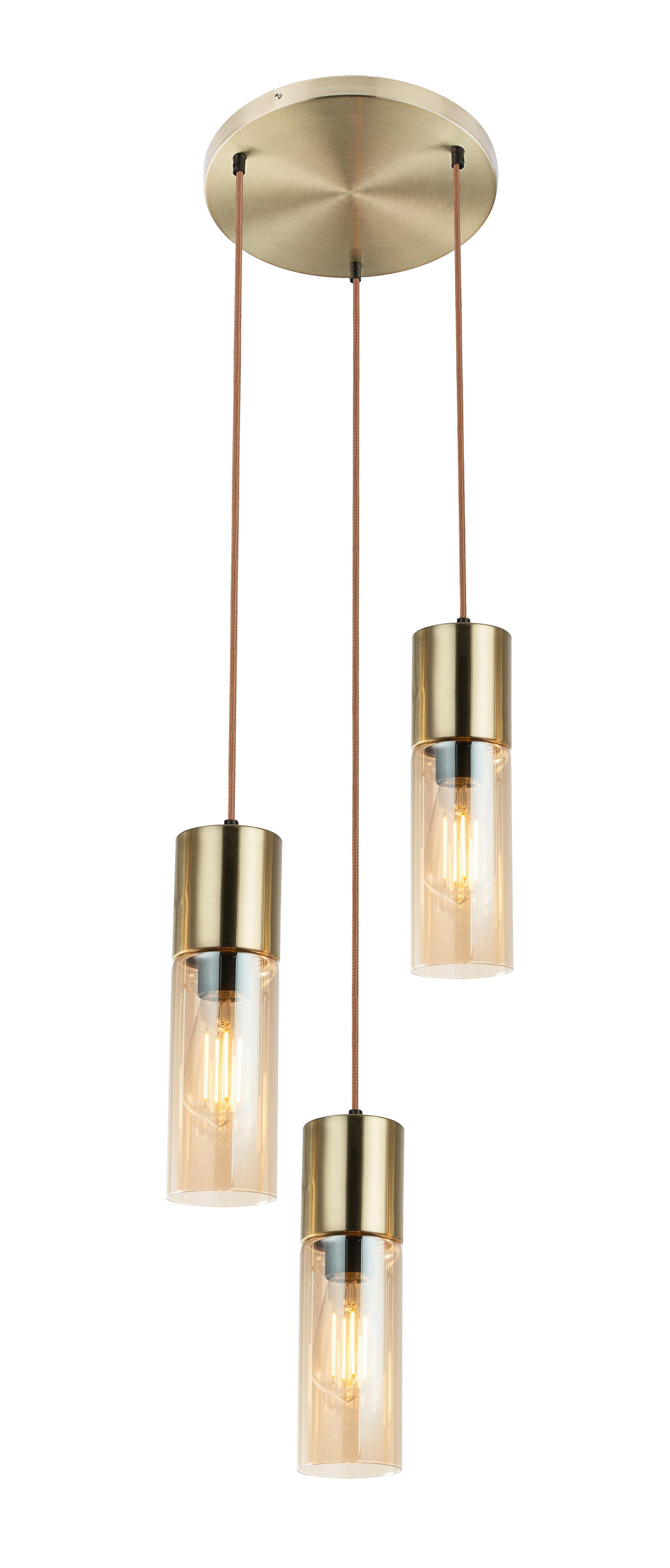GLOBO Pendelleuchte messing amber Metall Glas H/D: ca. 150x30 cm E27 3 Brennstellen ANNIKA - messing/amber (30,00/150,00cm) - GLOBO