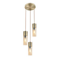 GLOBO Pendelleuchte messing amber Metall Glas H/D: ca. 150x30 cm E27 3 Brennstellen ANNIKA - messing/amber (30,00/150,00cm) - GLOBO