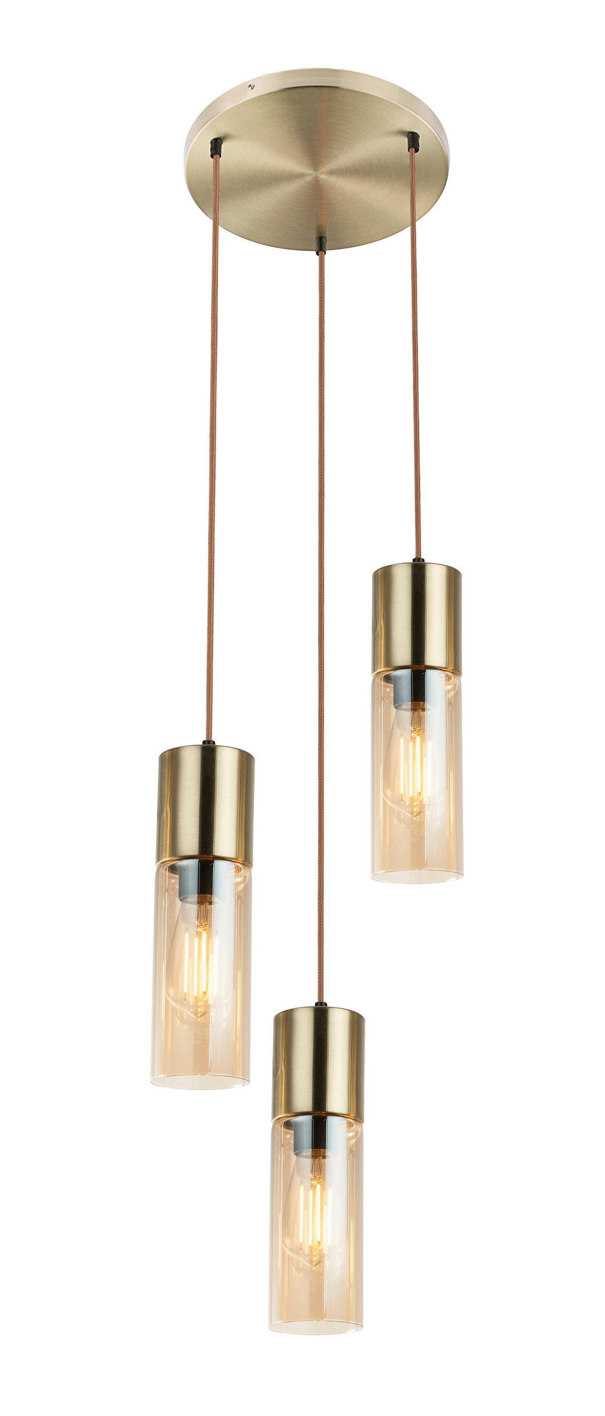 GLOBO Pendelleuchte messing amber Metall Glas H/D: ca. 150x30 cm E27 3 Brennstellen ANNIKA - messing/amber (30,00/150,00cm) - GLOBO