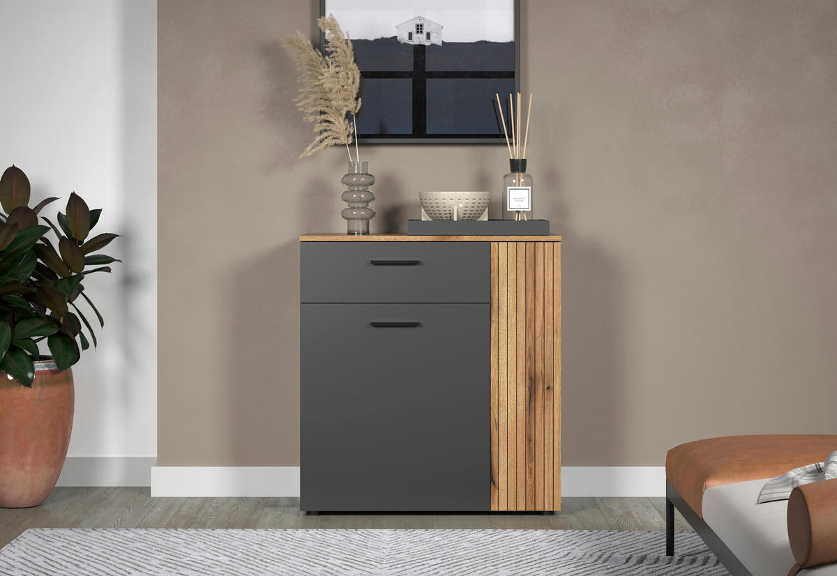 Kommode Esteban anthrazit Eiche Evoke Coast Nachbildung B/H/T: ca. 80x86x38 cm Esteban - Eiche/anthrazit (80,00/86,00/38,00cm)