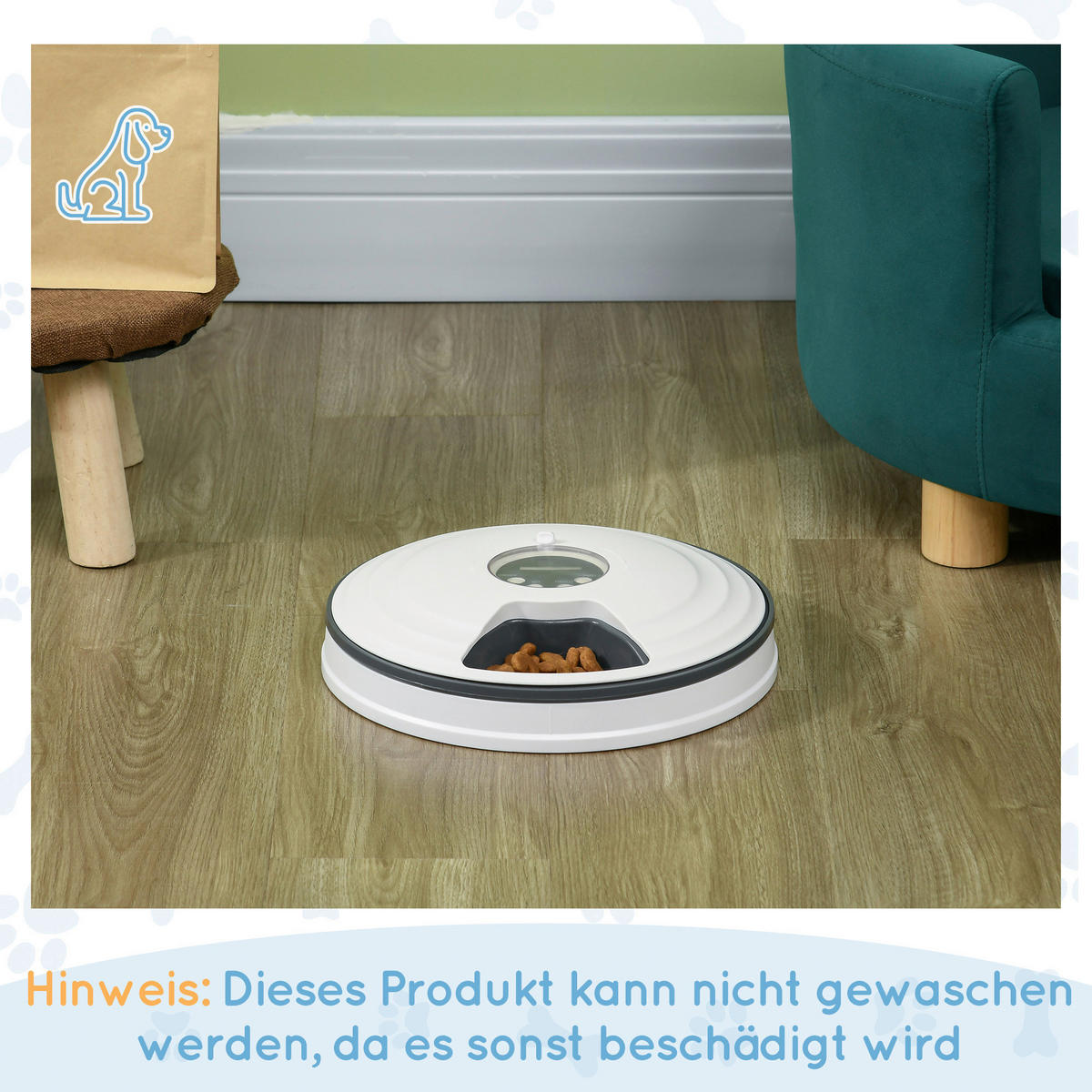 PawHut Futterautomat D08-027 weiß grau Edelstahl Polypropylen Kunststoff B/H/L: ca. 30,5x30,5x7,2 cm Futterautomat_für_Haustiere - weiß/grau (7,20/30,50/30,50cm) - PawHut