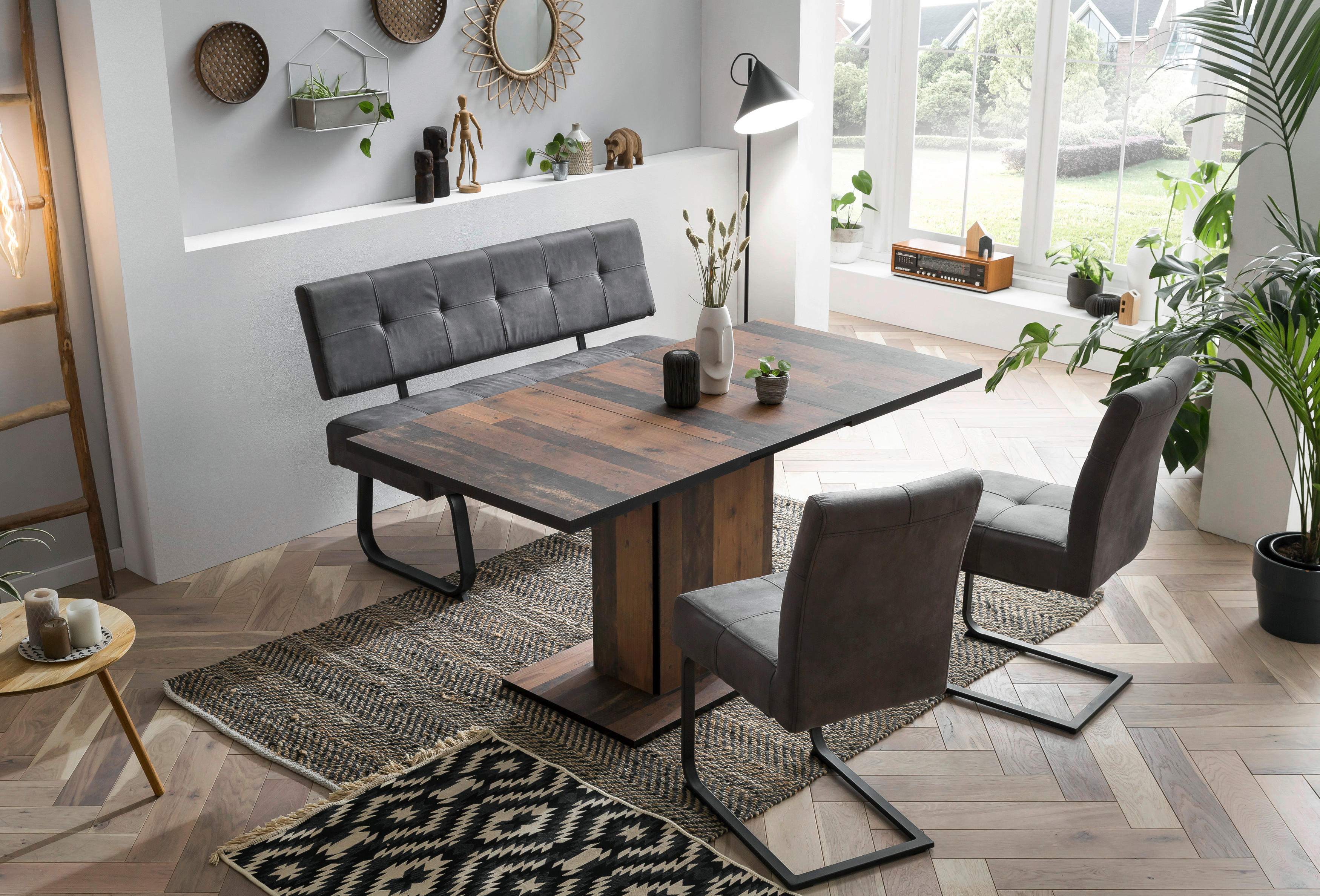 Essgruppe Luise I anthrazit Microfaser B/H/T: ca. 160x76x80 cm Luise I - anthrazit (160,00/76,00/80,00cm) - Hela