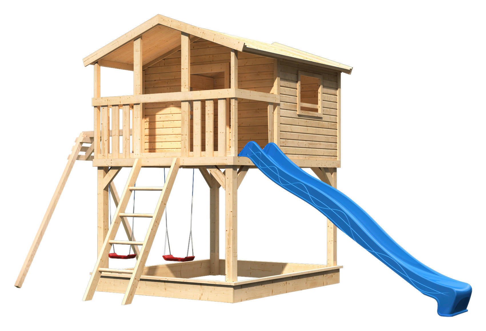 Karibu Stelzenhaus Ervin natur B/H/L: ca. 264x309x438 cm Ervin - blau/natur (438,00/264,00/309,00cm) - Karibu