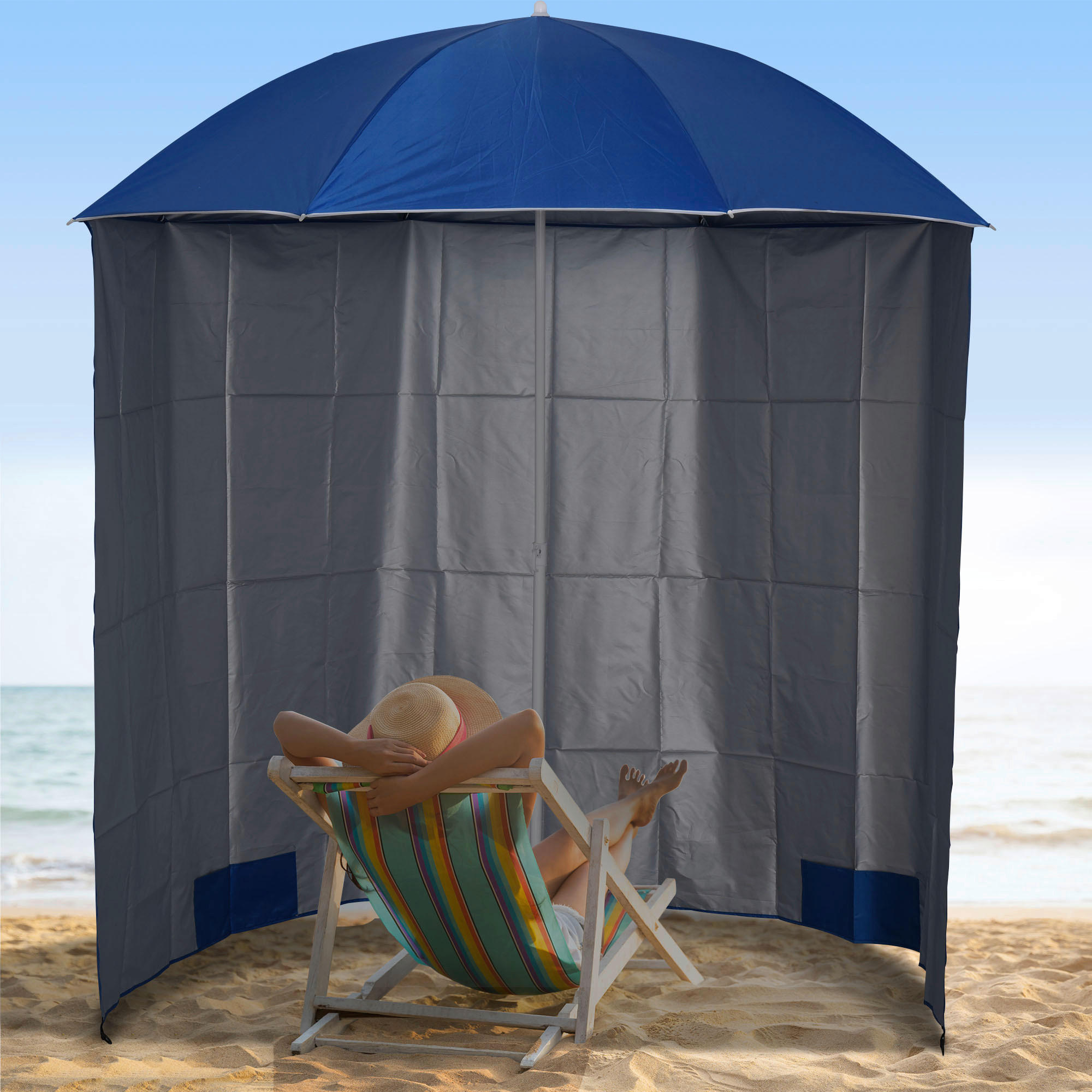 Outsunny Sonnenschirm blau Metall D: ca. 220 cm Sonnenschirm - blau (220,00cm) - Outsunny