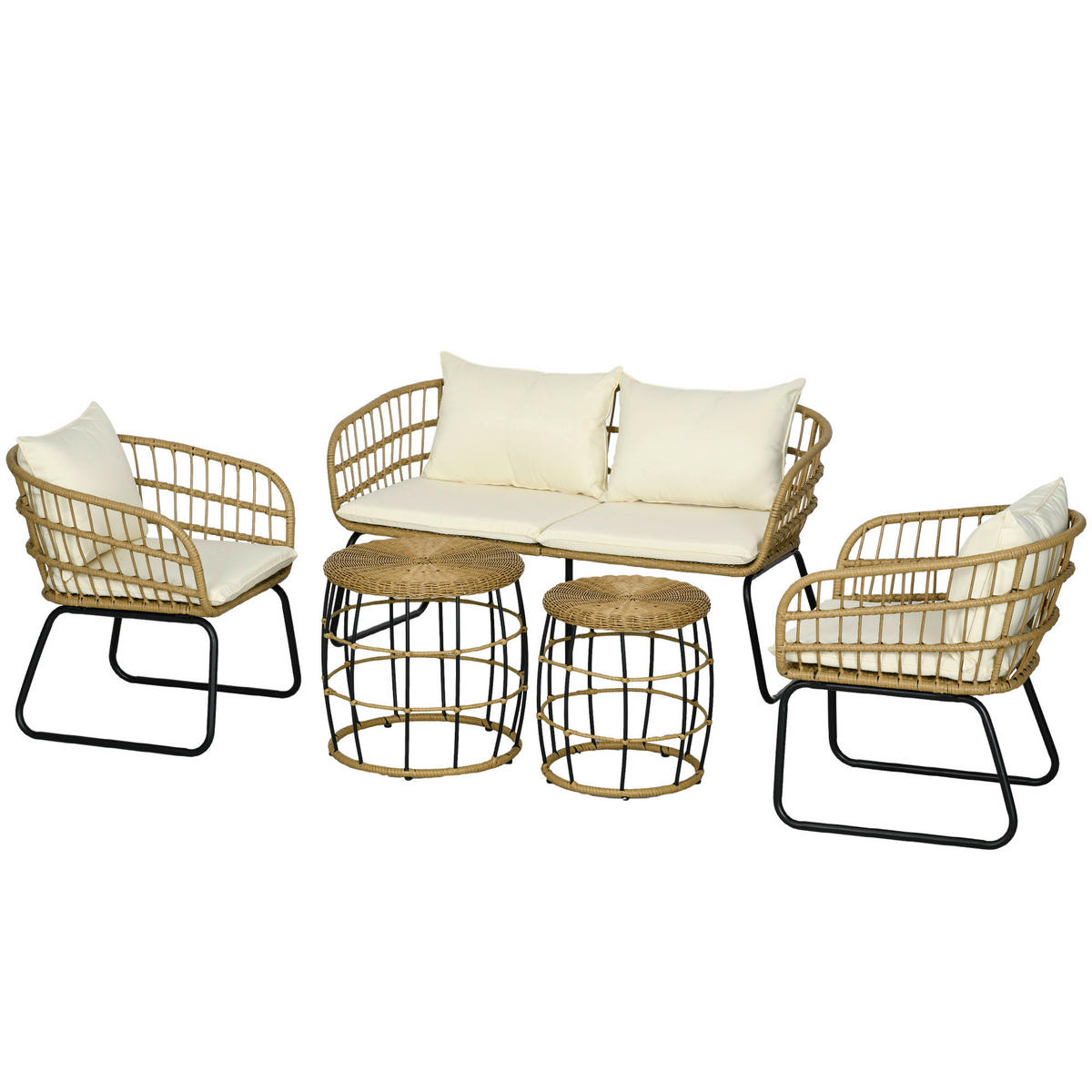 Outsunny Sitzgruppe beige Edelstahl B/H/L: ca. 70x145x78 cm Rattan_Gartenmöbel-Set - beige (78,00/70,00/145,00cm) - Outsunny
