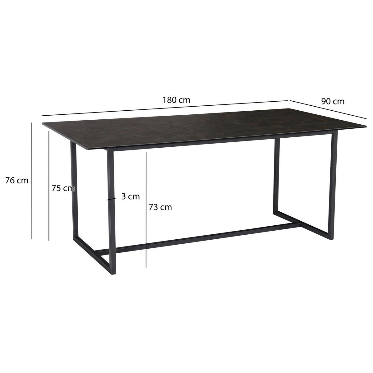 Esstisch schwarz Marmor Optik B/H/T: ca. 180x76x90 cm Esstisch - schwarz (180,00/76,00/90,00cm) - Wohnling