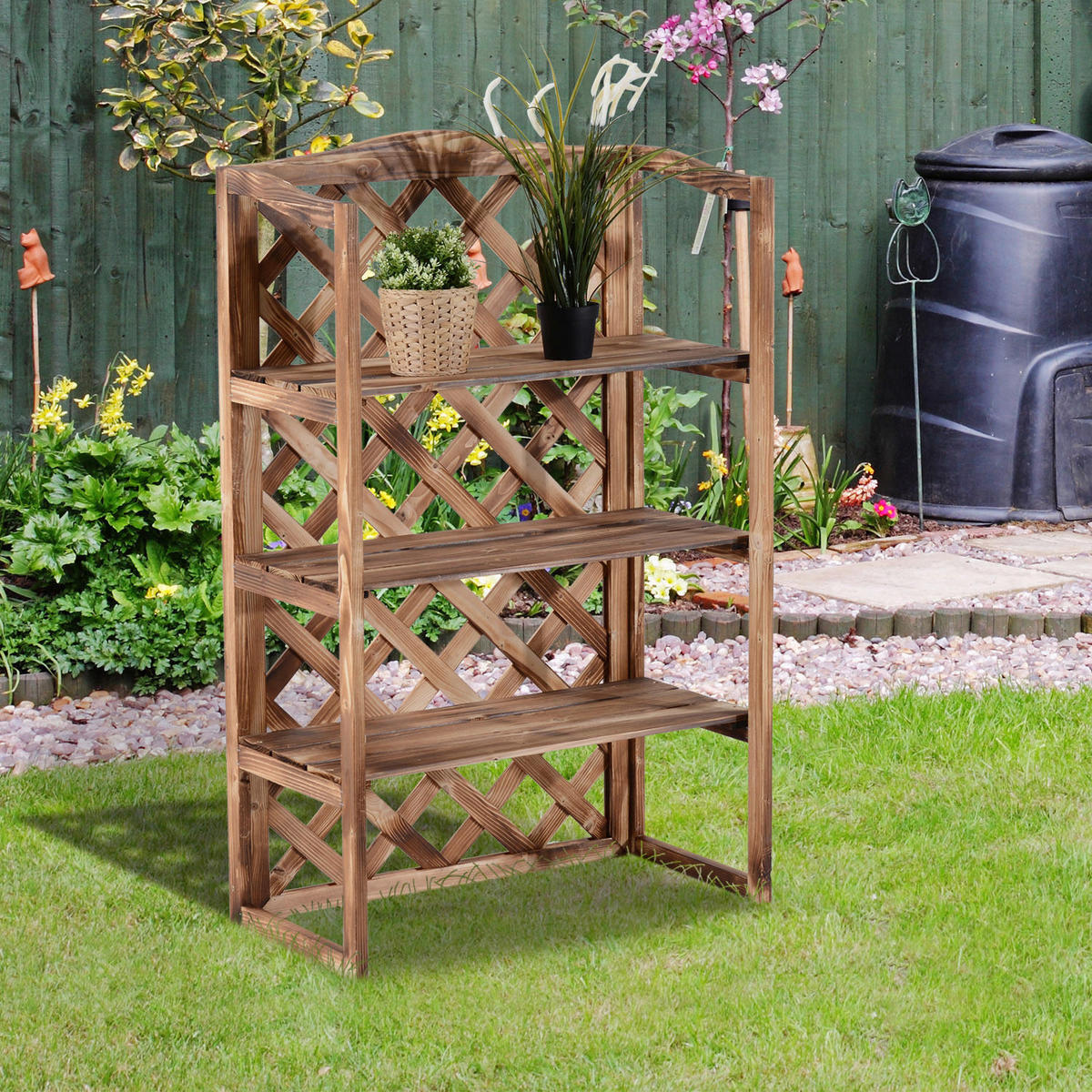 Outsunny Pflanzentreppe natur Holz B/H/L: ca. 38x120x75 cm Pflanzentreppe mit 3 Etagen - natur (75,00/38,00/120,00cm) - Outsunny