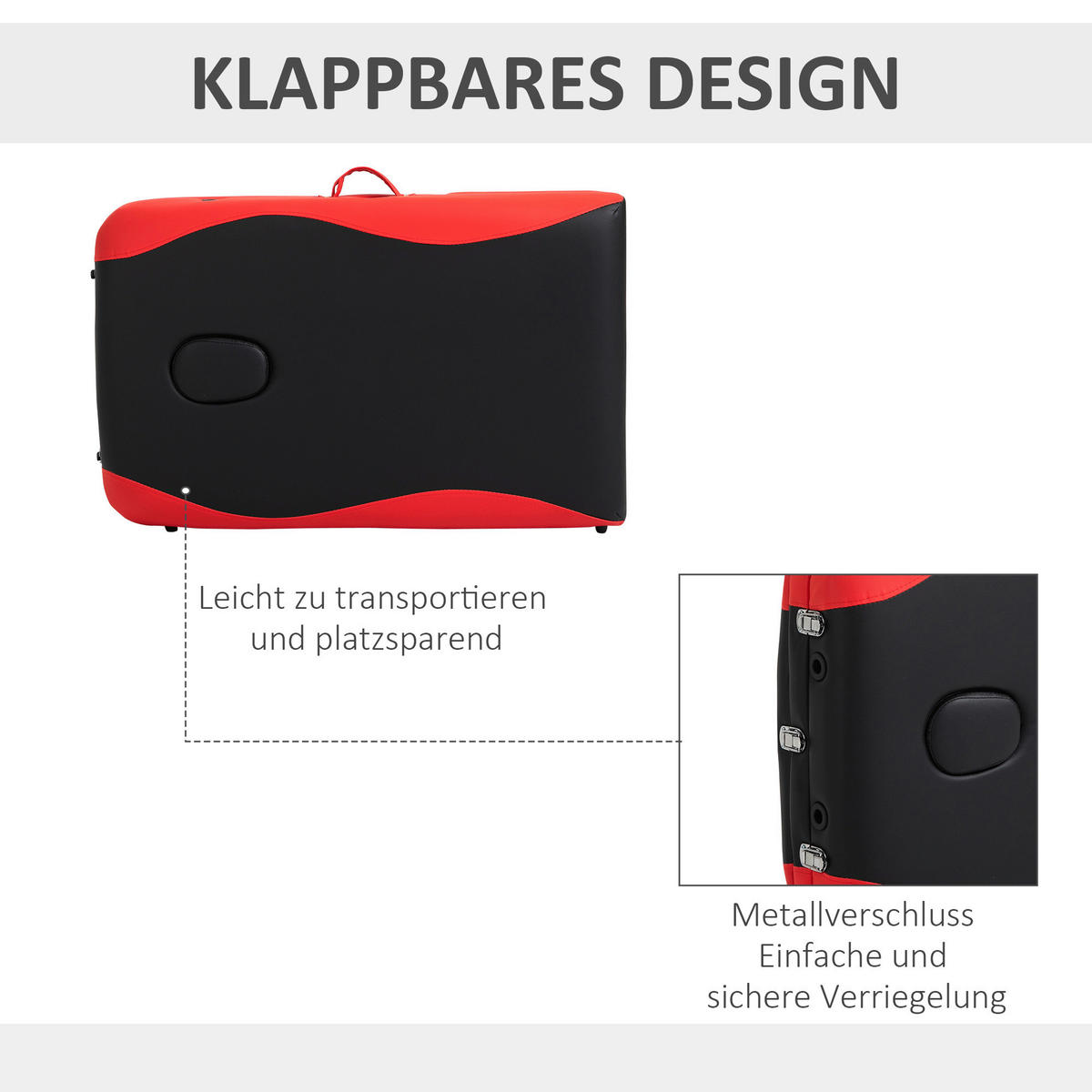 HOMCOM Massageliege rot PVC B/H/L: ca. 60x215x84 cm Massageliege - rot/schwarz (84,00/60,00/215,00cm) - HOMCOM