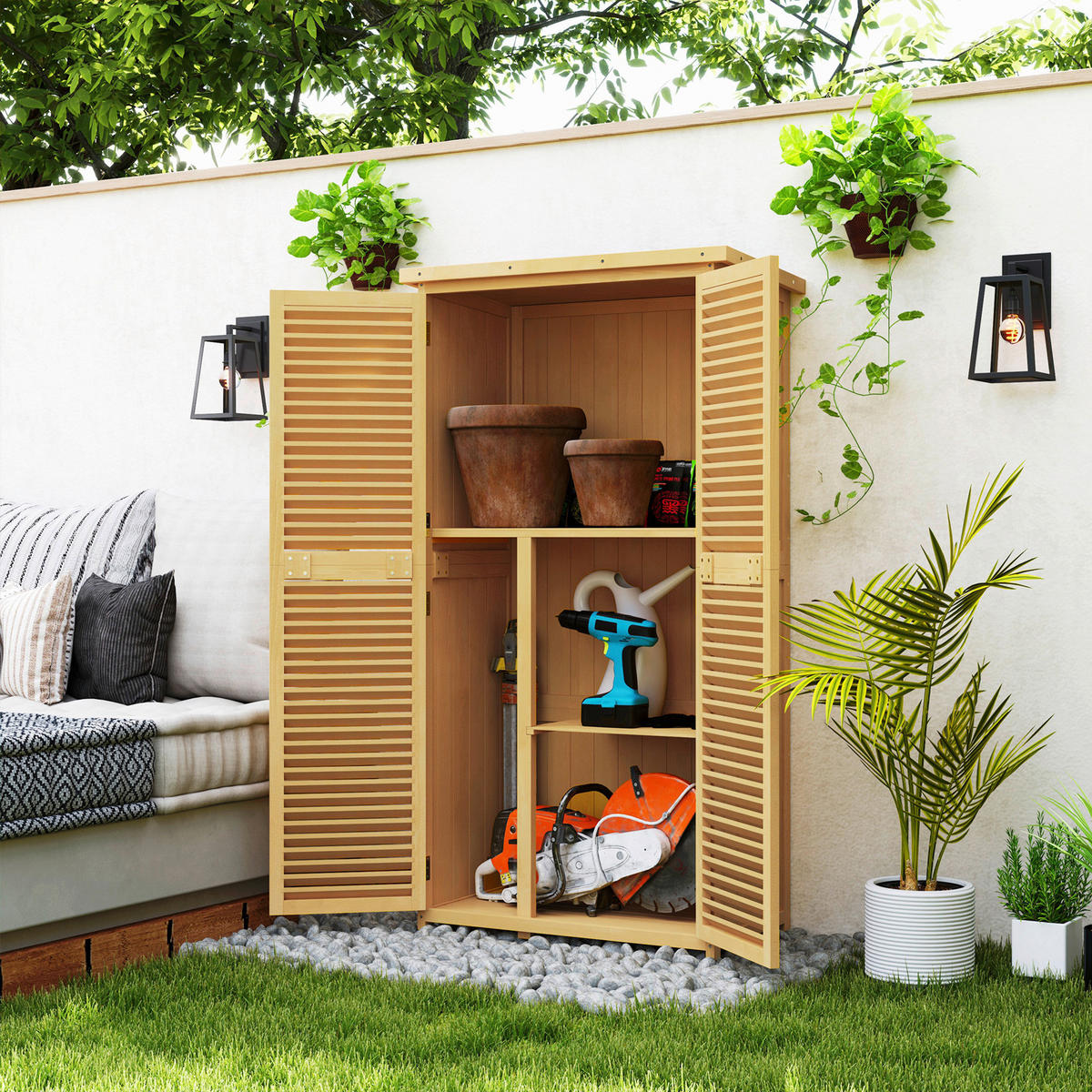 Outsunny Gartenschrank gelb Kiefer B/H/L: ca. 46,5x160x87 cm Gartenschrank - gelb (87,00/46,50/160,00cm) - Outsunny