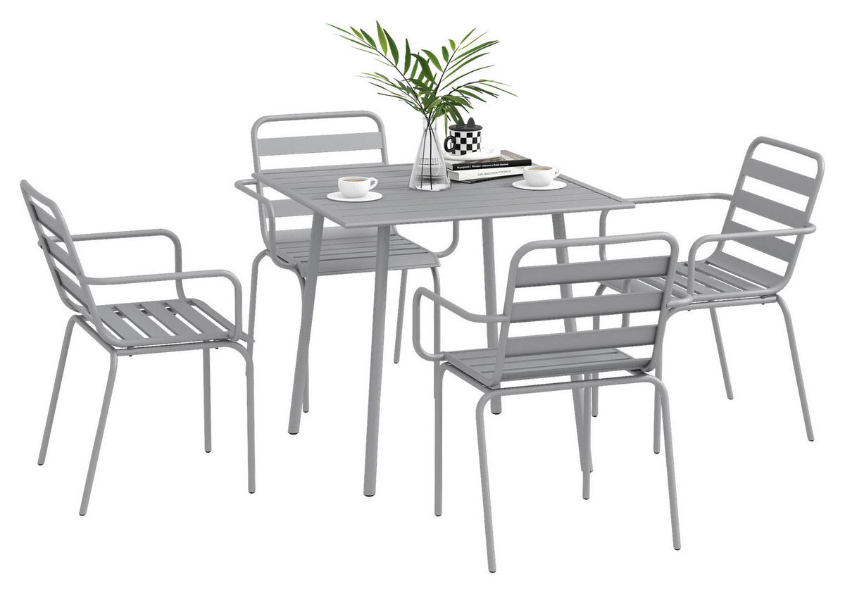 Outsunny Gartensitzgruppe 5tlg. hellgrau Stahl B/H/L: ca. 80x74x80 cm Gartensitzgruppe 5tlg. - hellgrau (80,00/80,00/74,00cm) - Outsunny
