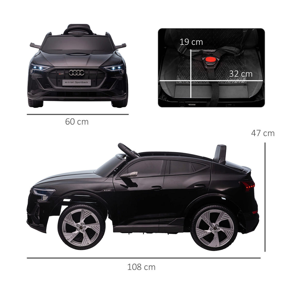 HOMCOM Kinder-Elektroauto schwarz B/H/L: ca. 60x47x108 cm Kinder Elektroauto - schwarz (108,00/60,00/47,00cm) - HOMCOM