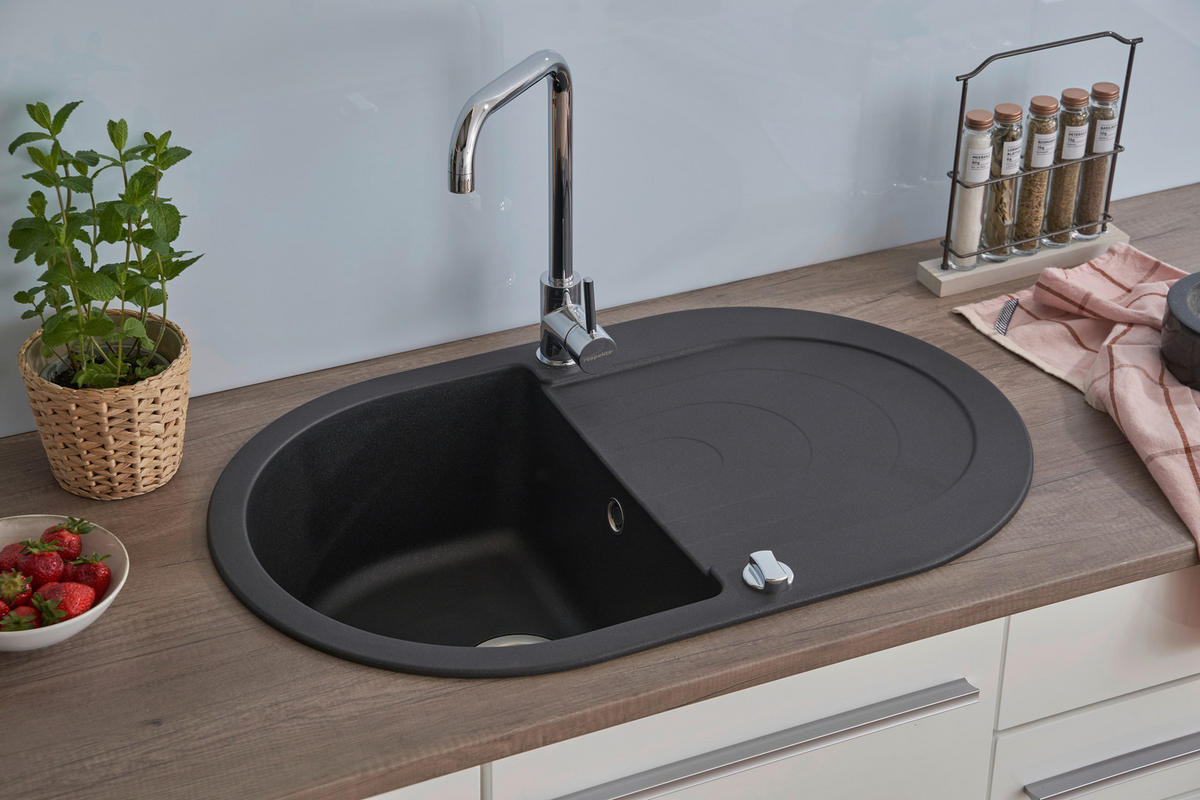 Respekta Einbauspüle Phoenix 79 x 50 S schwarz Granitverbundmaterial B/H/T: ca. 79x20,5x50 cm Phoenix 79 x 50 S - schwarz (79,00/20,50/50,00cm) - Respekta