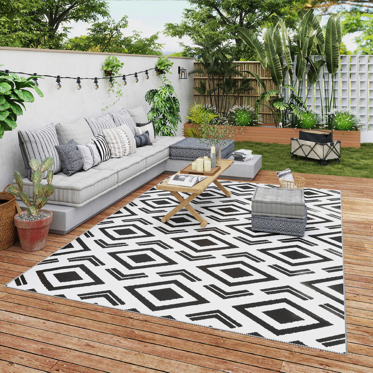 Outsunny Outdoor-Teppich schwarz B/H/L: ca. 274x1x182 cm Outdoor-Teppich - weiß/schwarz (182,00/274,00/1,00cm) - Outsunny