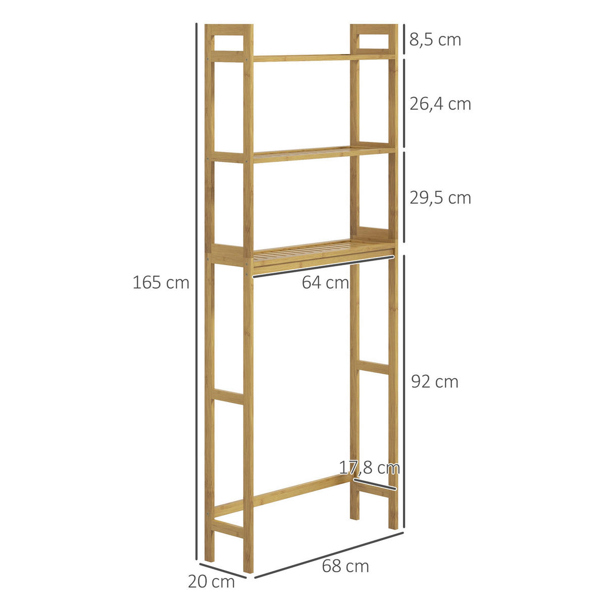 Badregal natur Bambus B/H/L: ca. 20x68x165 cm Badregal - natur (165,00/20,00/68,00cm) - kleankin