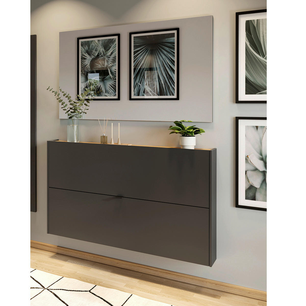 Garderobe 9742-549 Graphit Optik Eiche Navarra Nachbildung B/H/T: ca. 140x200x19 cm 9742-549 - Eiche/Graphit (140,00/200,00/19,00cm) - Germania