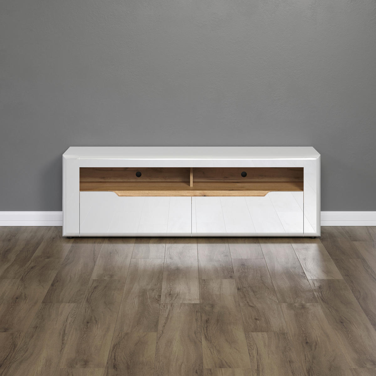 TV-Lowboard Marlon Eiche Evoke Coast Nachbildung weiß Hochglanz B/H/T: ca. 150x50x40 cm Marlon - Eiche/weiß (150,00/50,00/40,00cm)