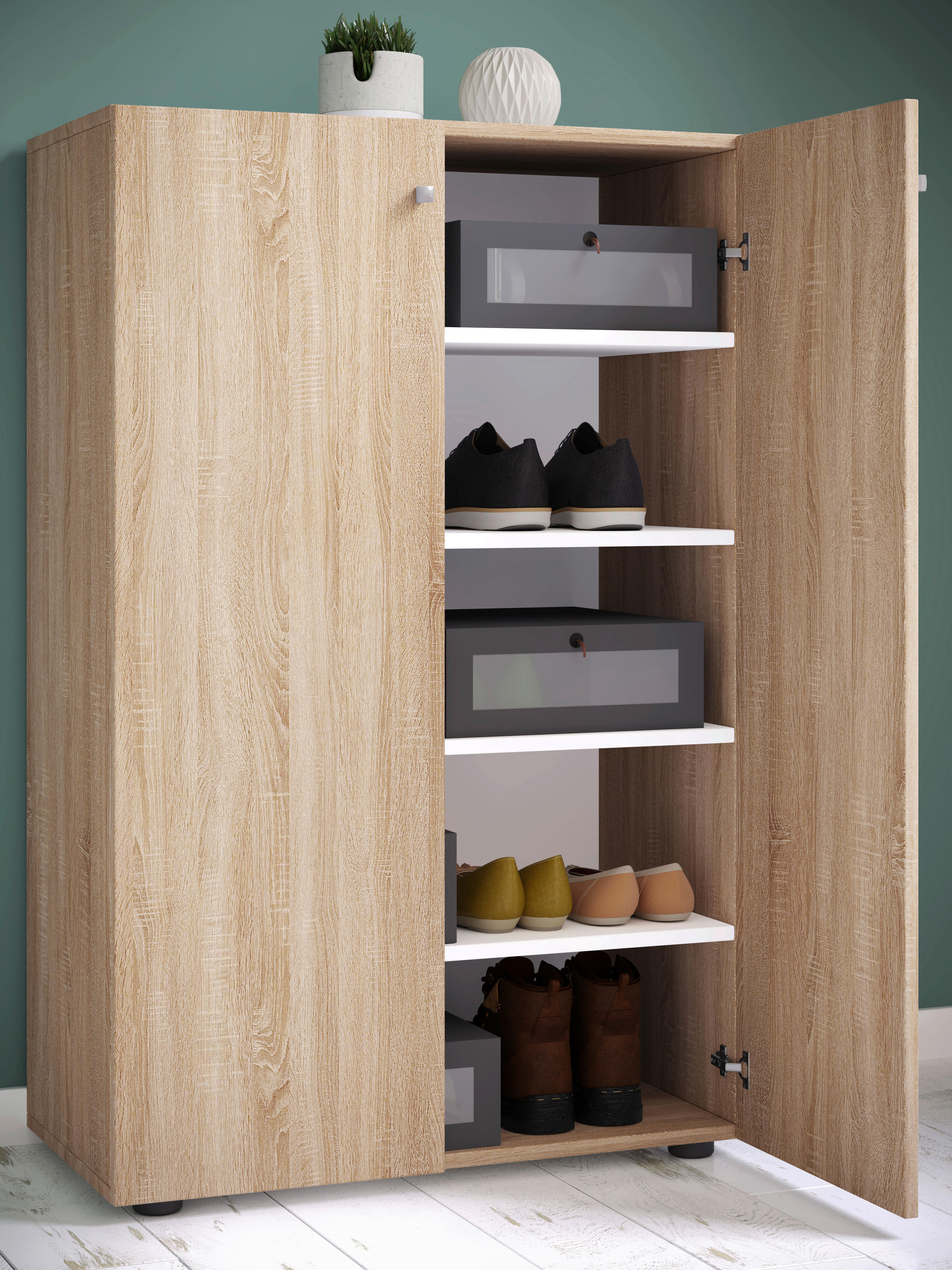 Schuhschrank Lona Eiche Sonoma Nachbildung weiß B/H/T: ca. 70x110x39 cm Lona - Eiche/weiß (70,00/110,00/39,00cm) - VCM Möbel