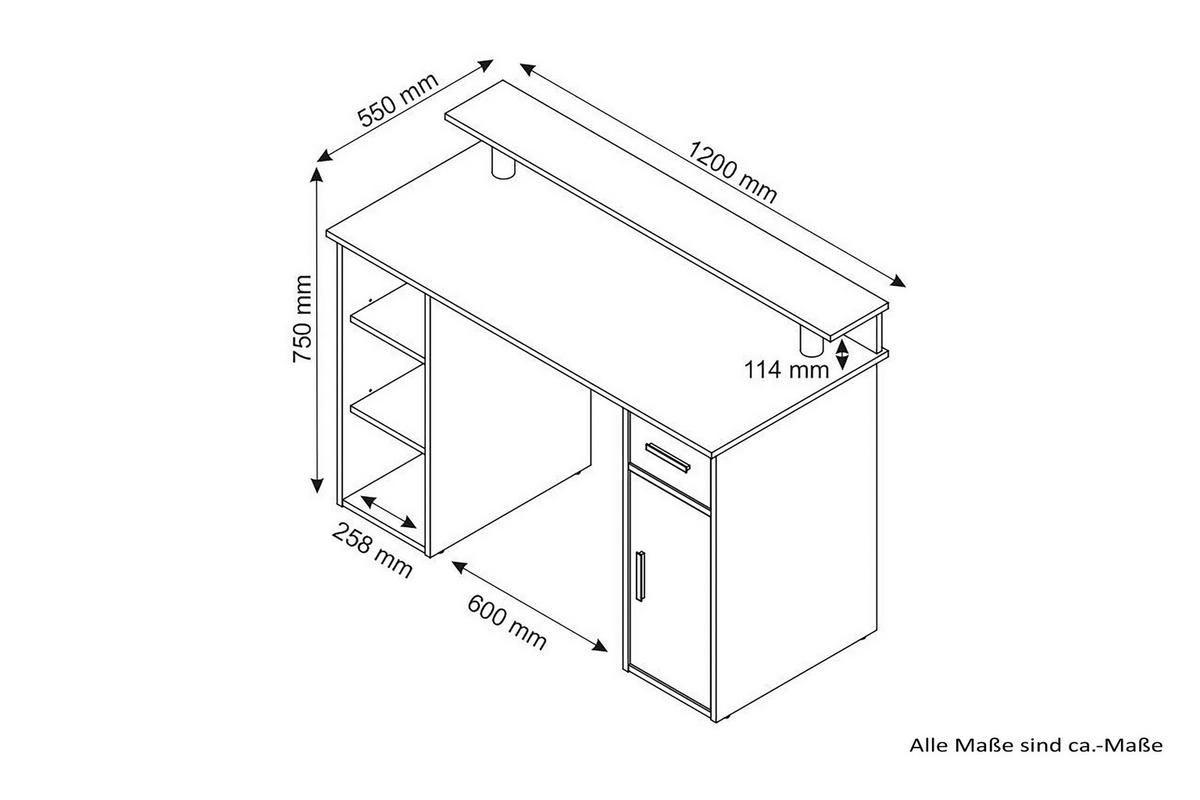 Schreibtisch DIEGO Eiche Old Wood Nachbildung anthrazit DIEGO - Eiche/anthrazit - byLIVING