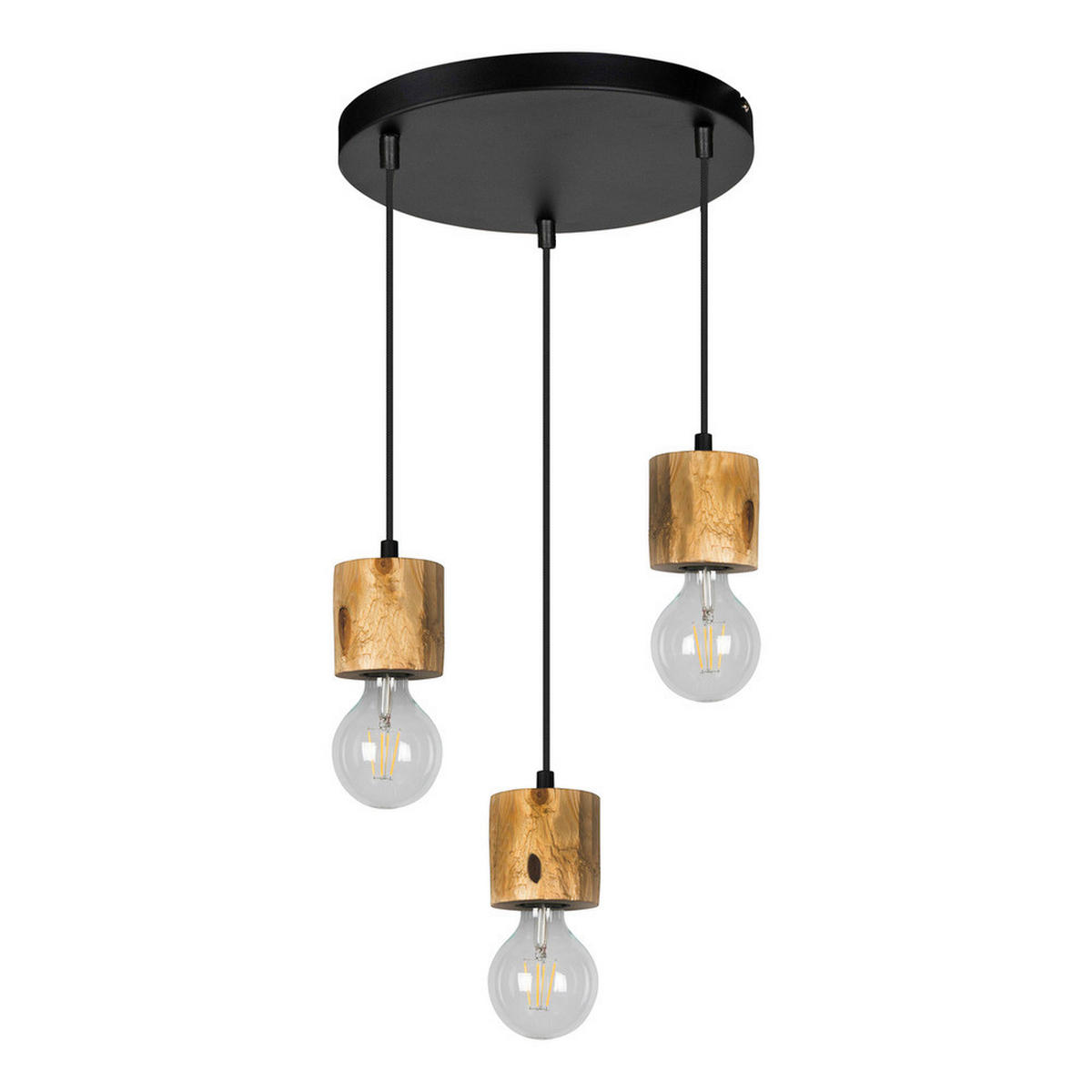 SPOT Light Pendelleuchte 71689304R schwarz kiefer Metall Kiefer H/D: ca. 100x30 cm E27 3 Brennstellen Pino - kiefer/schwarz (30,00/100,00cm) - SPOT Light