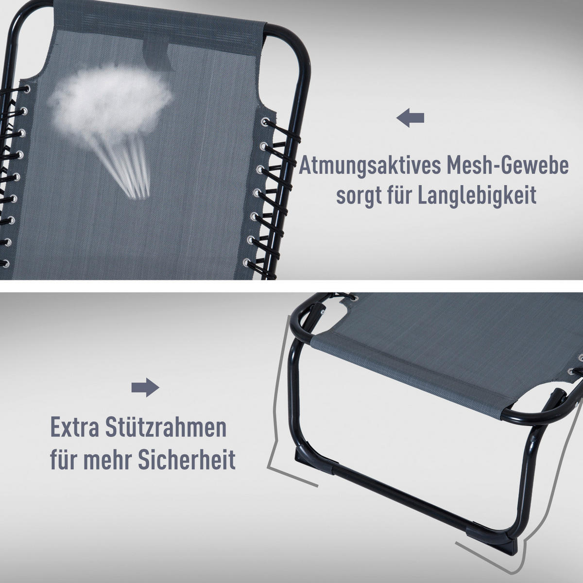 Outsunny Klappliege dunkelgrau Metall B/H/L: ca. 58x26x197 cm Klappliege - dunkelgrau (197,00/58,00/26,00cm) - Outsunny