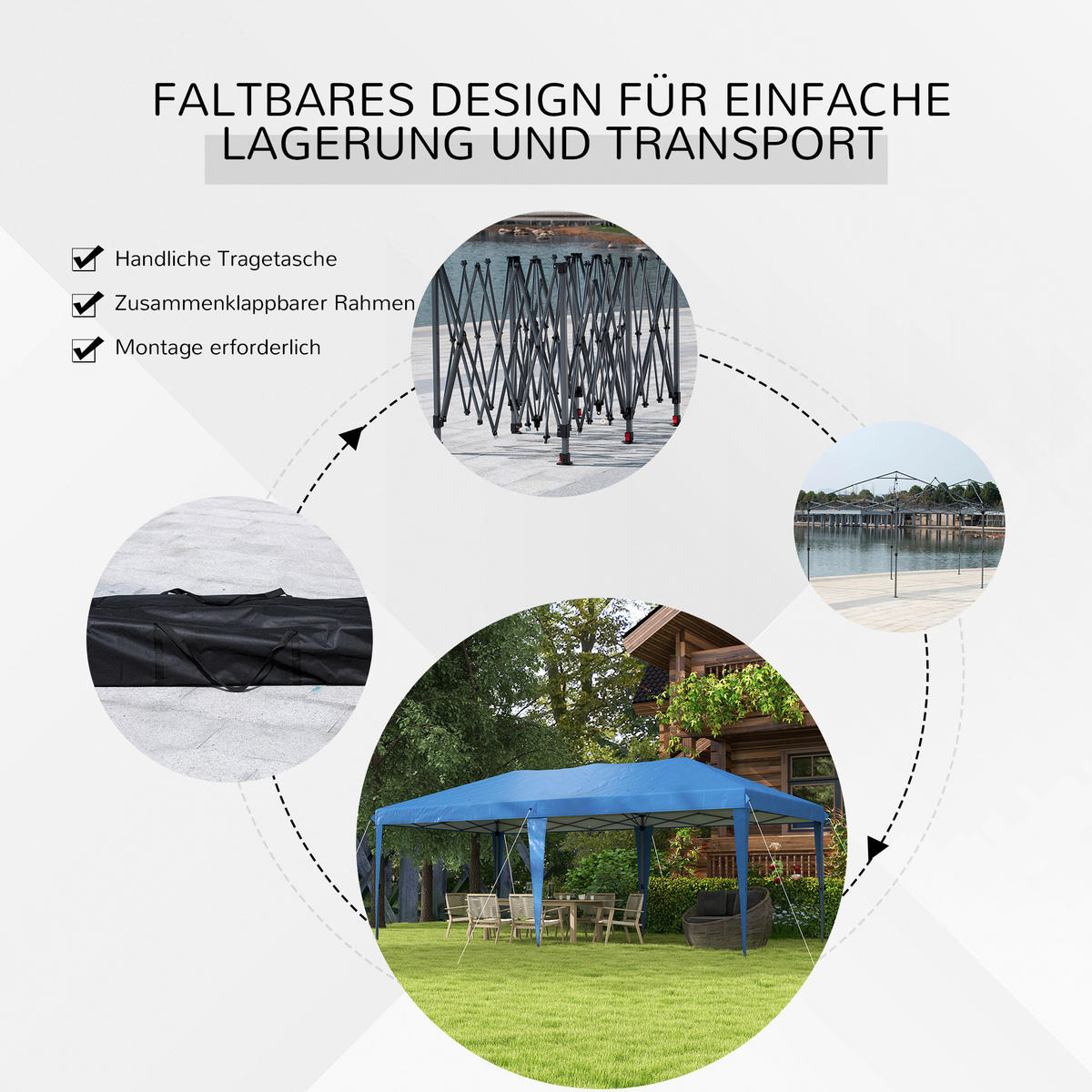 Outsunny Faltpavillon blau Polyester-Mischgewebe B/H/L: ca. 295x265x585 cm Faltpavillon - blau (585,00/295,00/265,00cm) - Outsunny