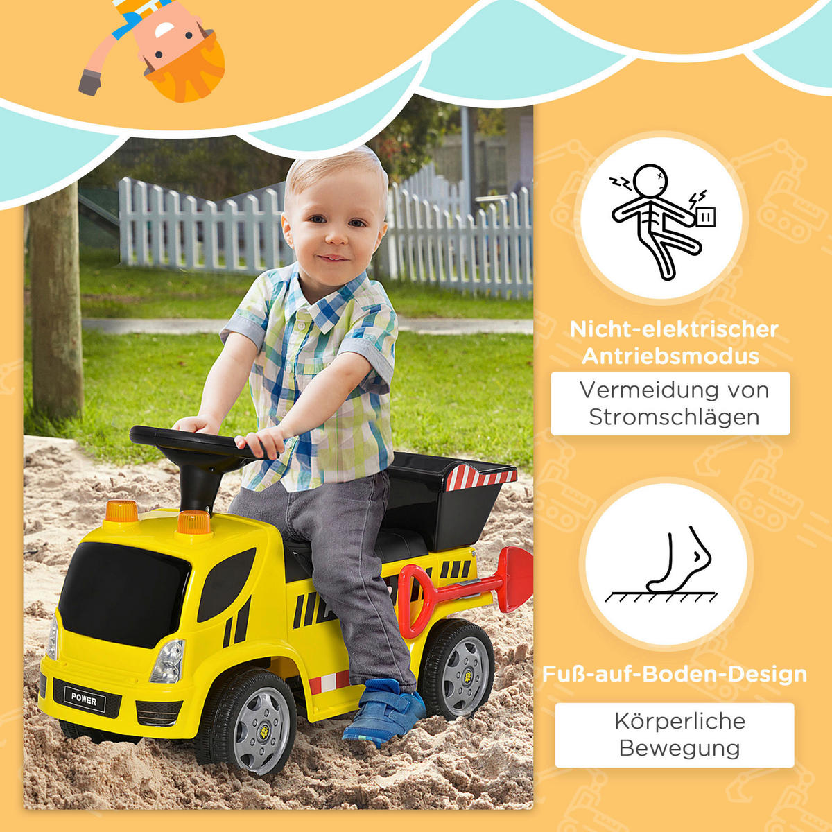 HOMCOM Kinder-Rutschauto gelb B/H/L: ca. 28,2x42x72 cm Rutschauto - gelb (72,00/28,20/42,00cm) - HOMCOM