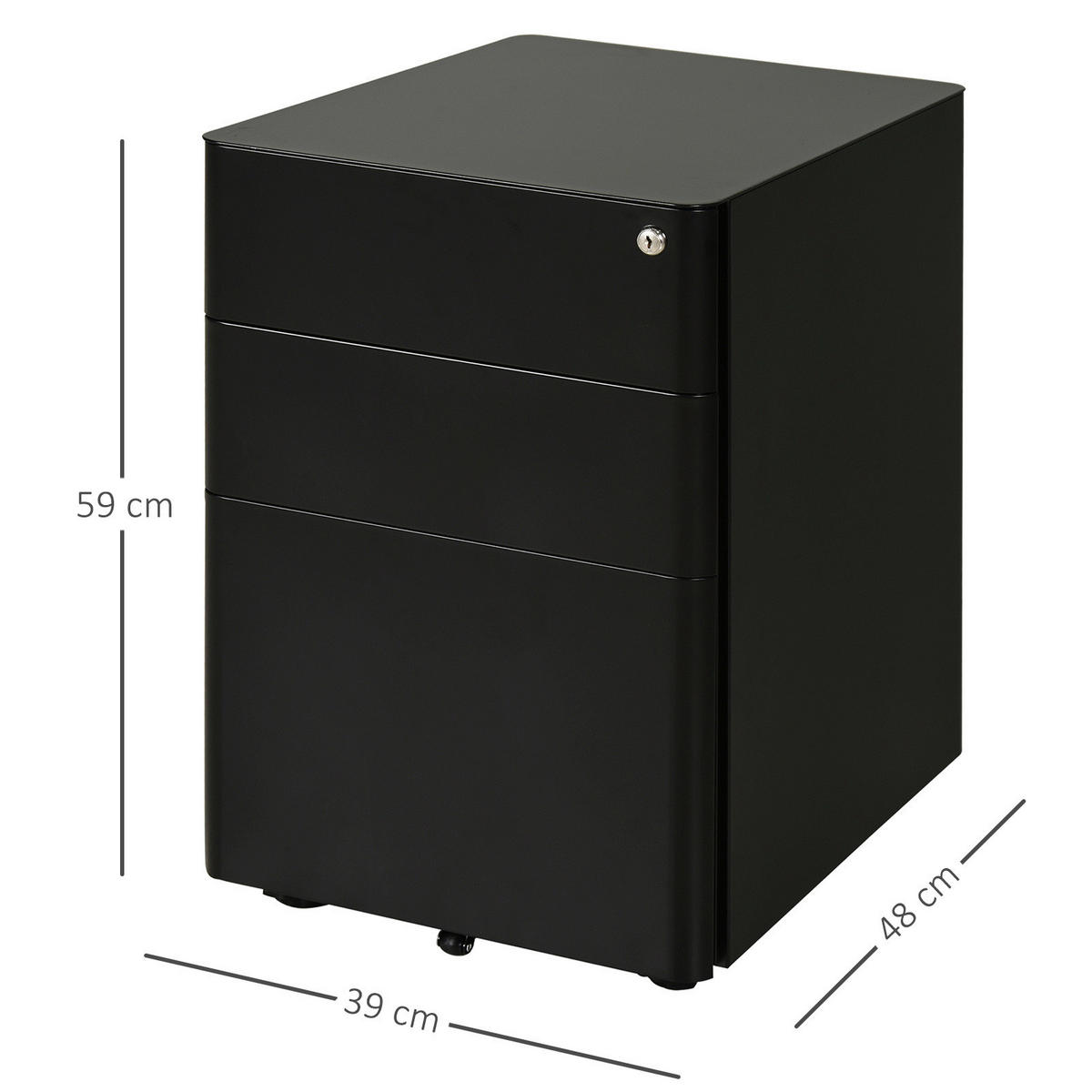 Rollcontainer 924-006BK schwarz B/H/T: ca. 39x59x48 cm 924-006BK - schwarz (39,00/59,00/48,00cm) - Vinsetto
