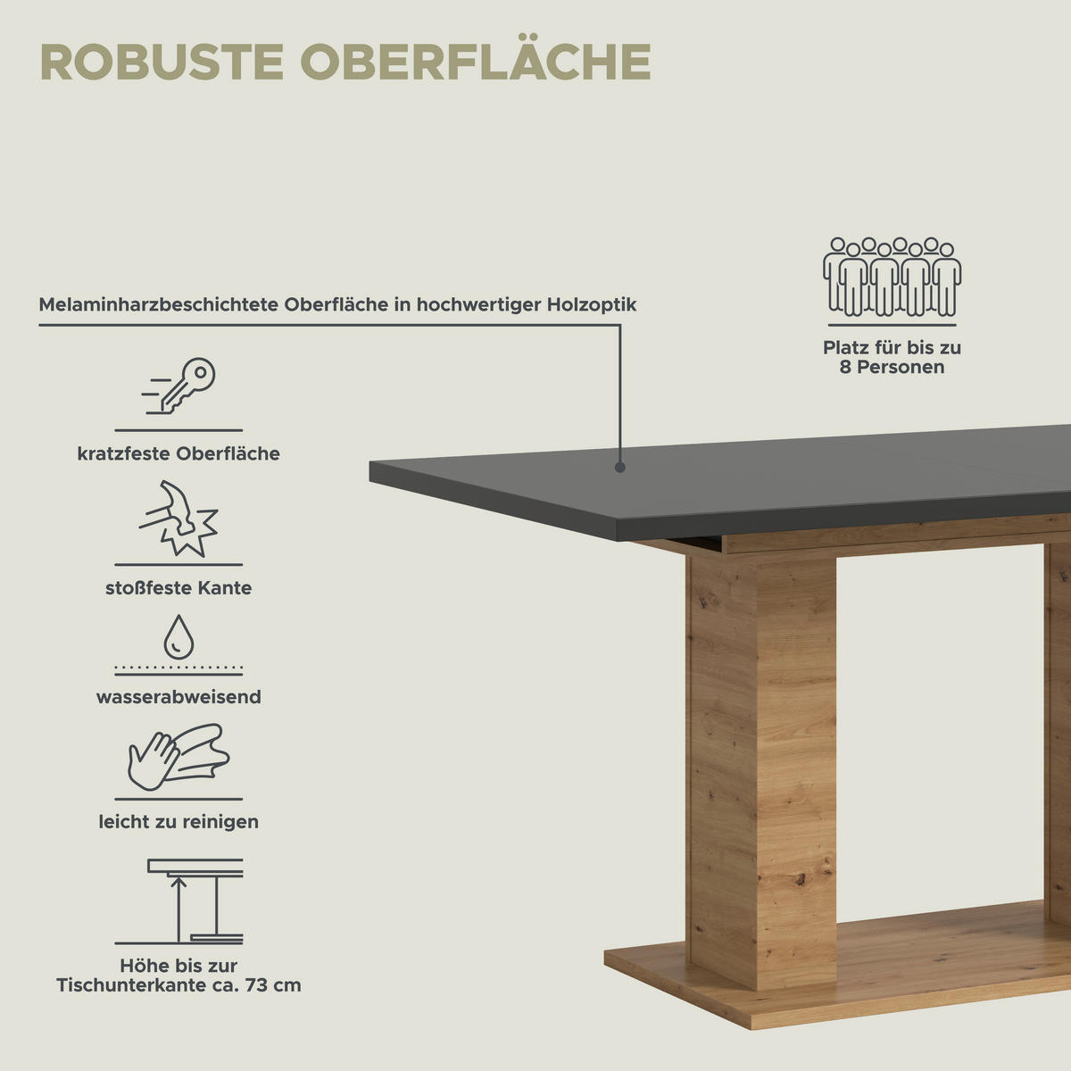 Esstisch MOTION grau Artisan Nachbildung B/H/T: ca. 150x76x90 cm MOTION - grau (150,00/76,00/90,00cm) - xonox.home