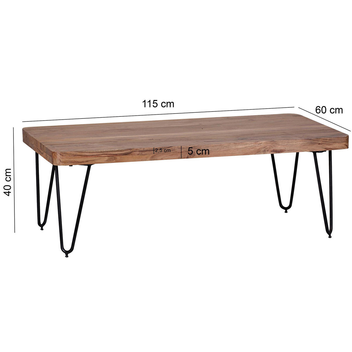 Couchtisch natur schwarz B/H/T: ca. 115x40x60 cm Couchtisch - natur/schwarz (115,00/40,00/60,00cm) - Wohnling