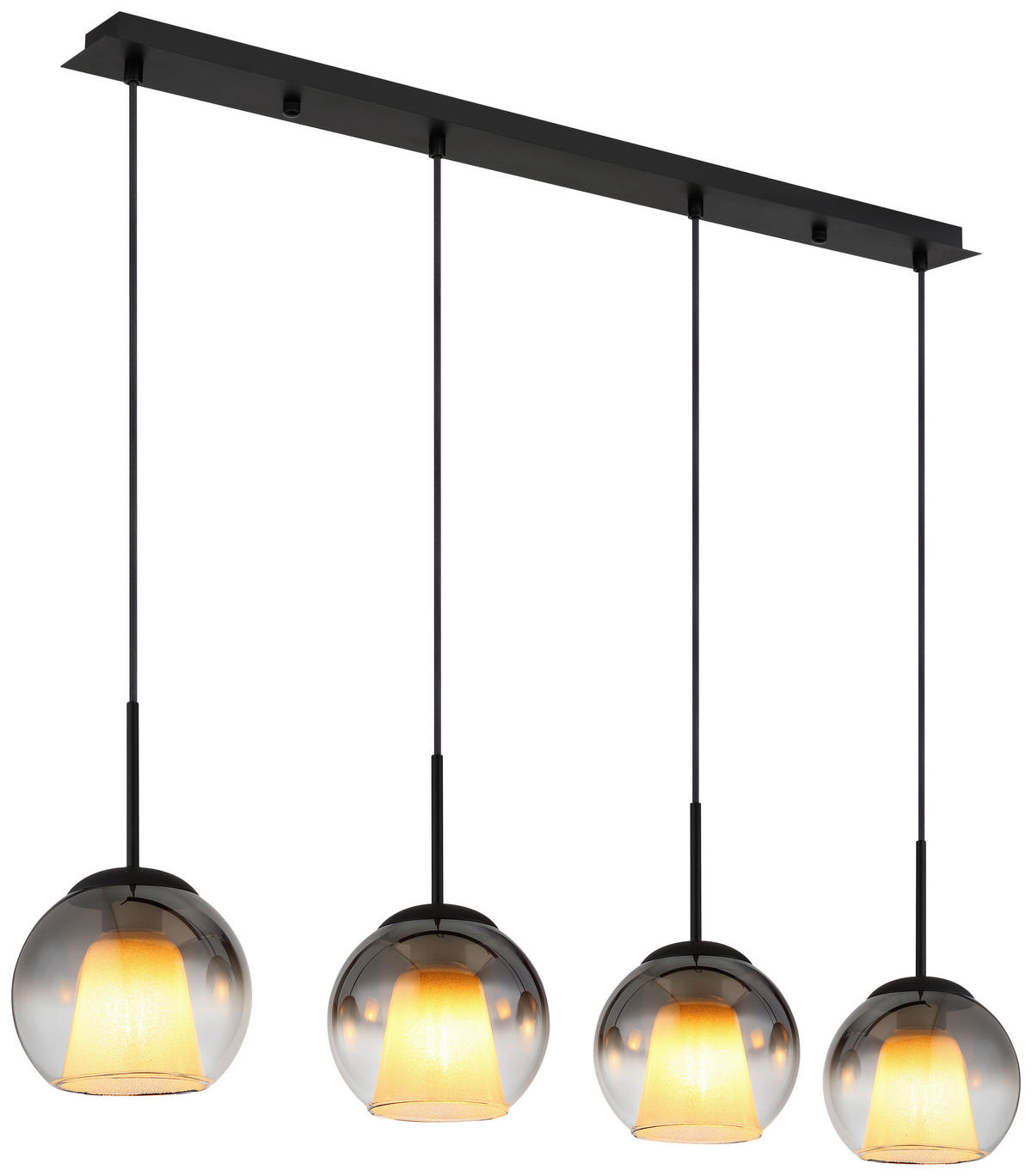 GLOBO Pendelleuchte BARRY 15749-4H Rauch schwarz Metall B/H/L: ca. 18x120x100 cm E27 4 Brennstellen BARRY - schwarz/Rauch (100,00/18,00/120,00cm) - GLOBO