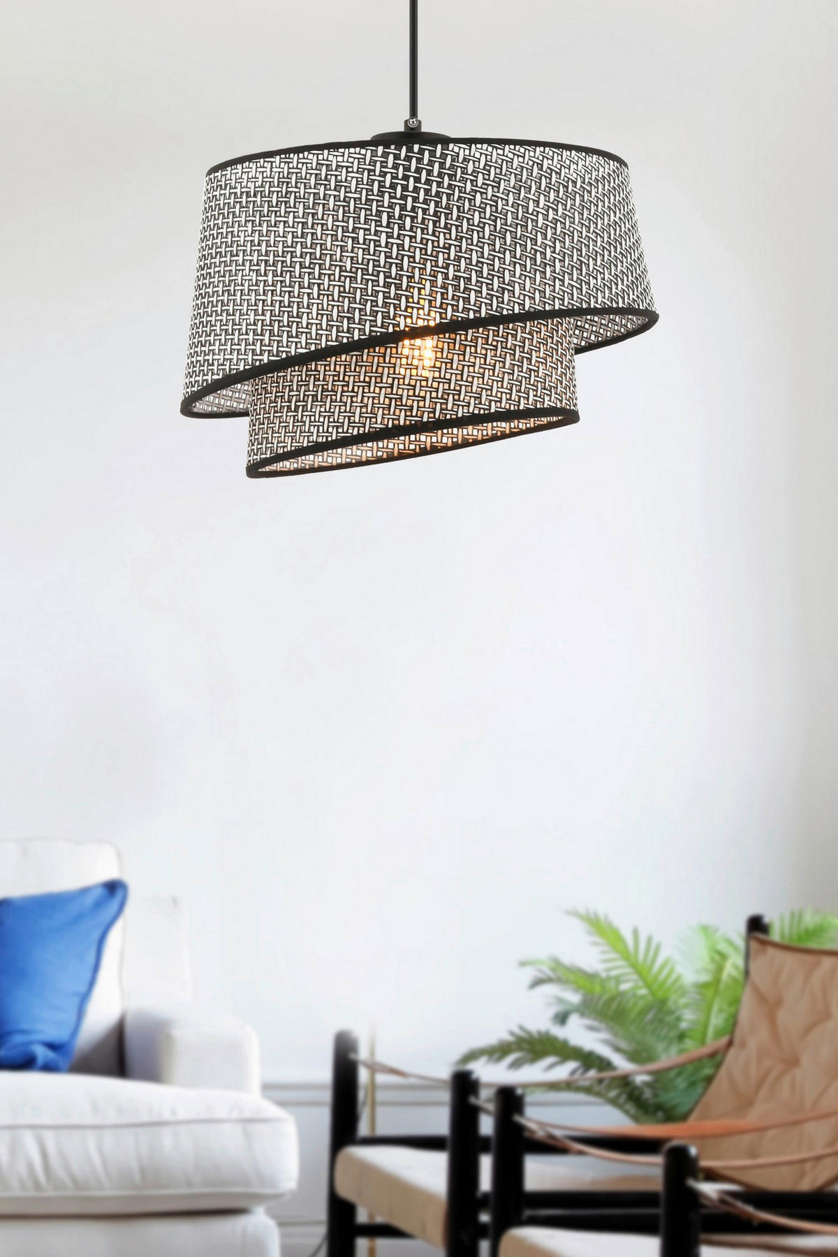 Opviq Pendelleuchte grau Stoff Metall B/H/L: ca. 32x65x32 cm E27 1 Brennstellen Barette Hazeran - grau (32,00/32,00/65,00cm) - Opviq