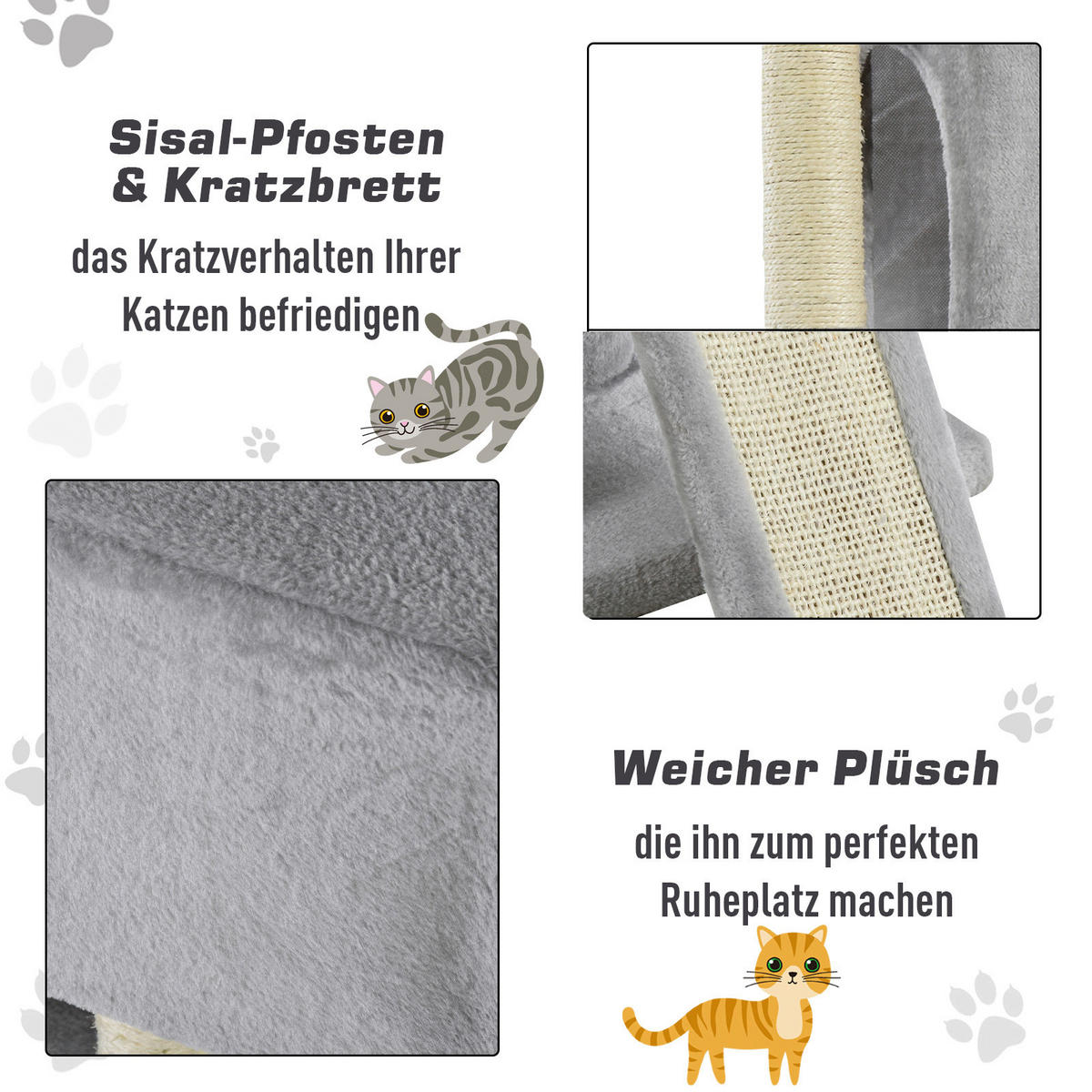PawHut Kratzbaum hellgrau Spanplatte B/H/L: ca. 39x83x59 cm Kratzbaum - hellgrau (59,00/39,00/83,00cm) - PawHut